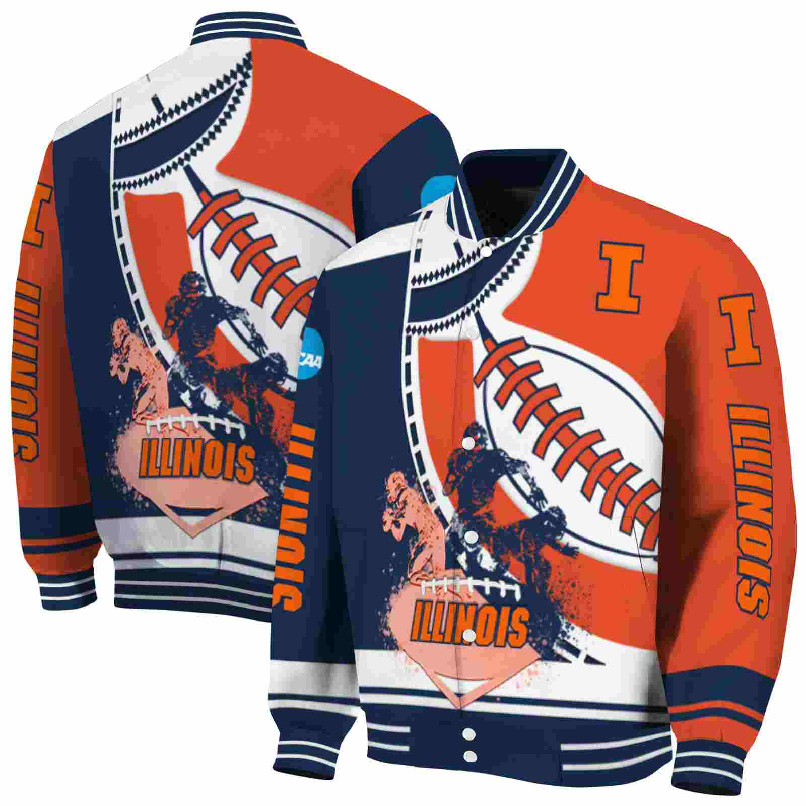 Ncaa Illinois Fighting Illini Baseball Stitching Orange White Custom Baseball Jacket Sport Fans Gear