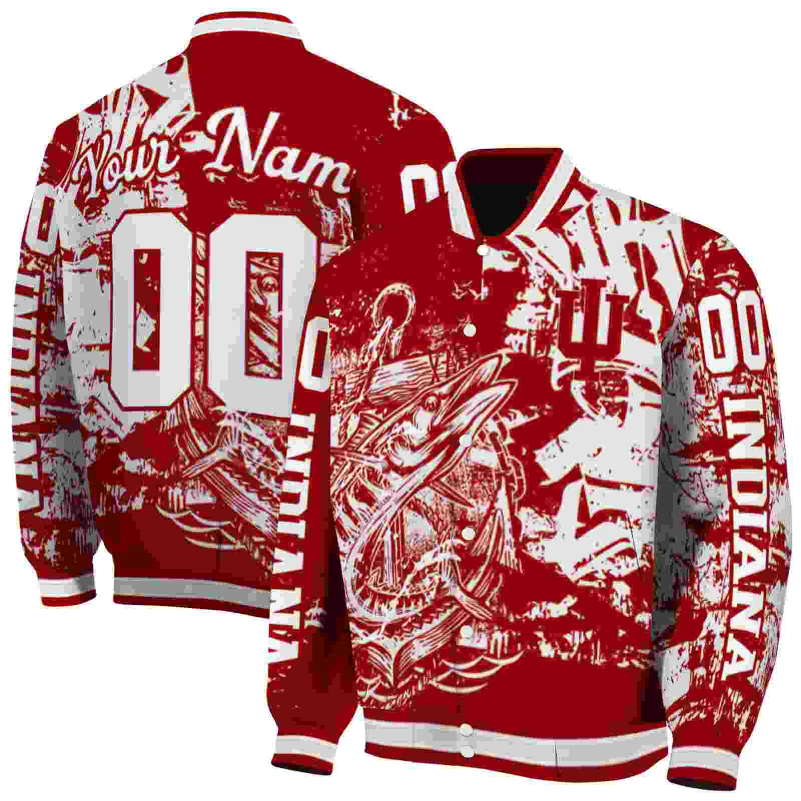Ncaa Indiana Hoosiers Fishing Art Red Custom Baseball Jacket Sport Fans Gear