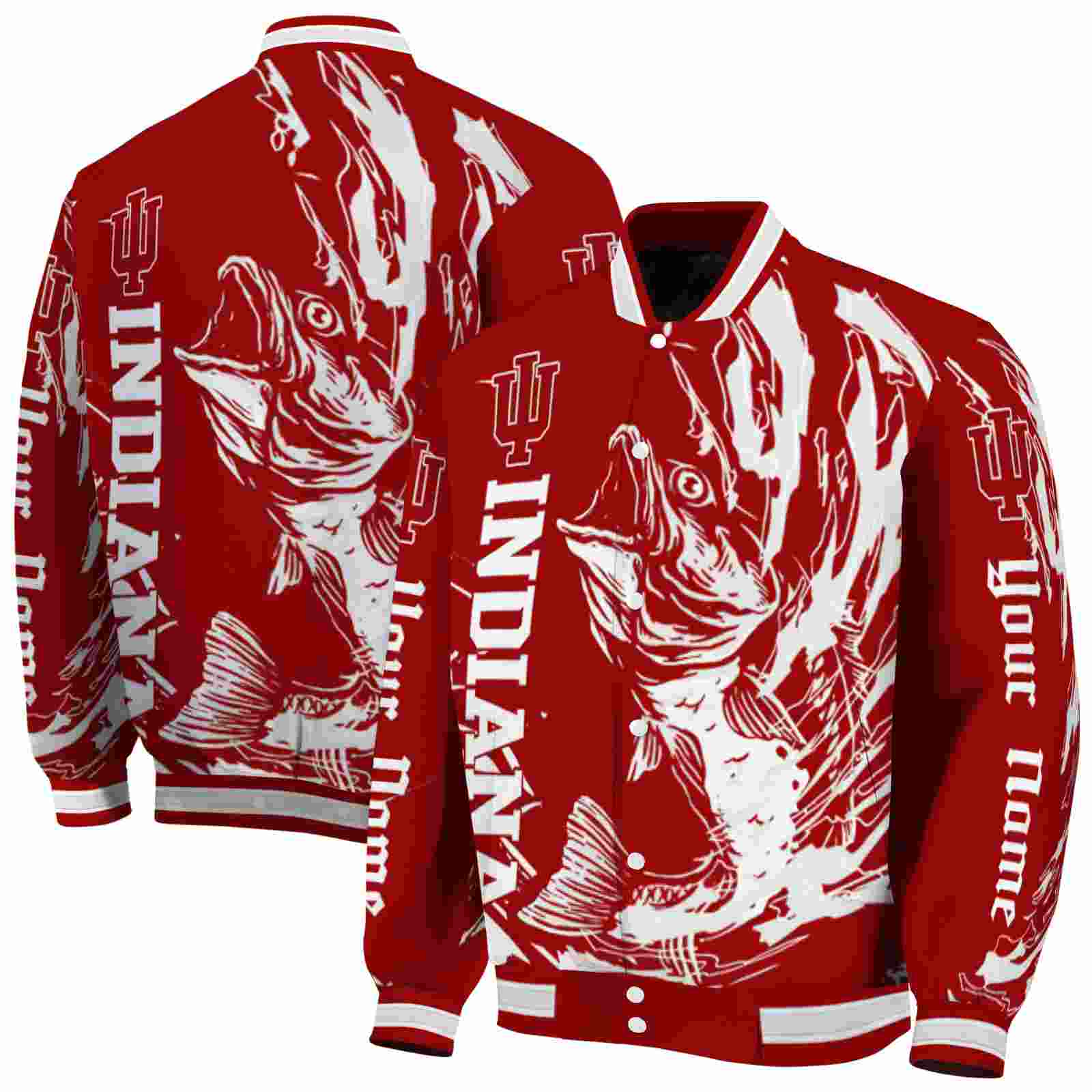 Ncaa Indiana Hoosiers Fishing Passion Red White Custom Baseball Jacket Sport Fans Gear