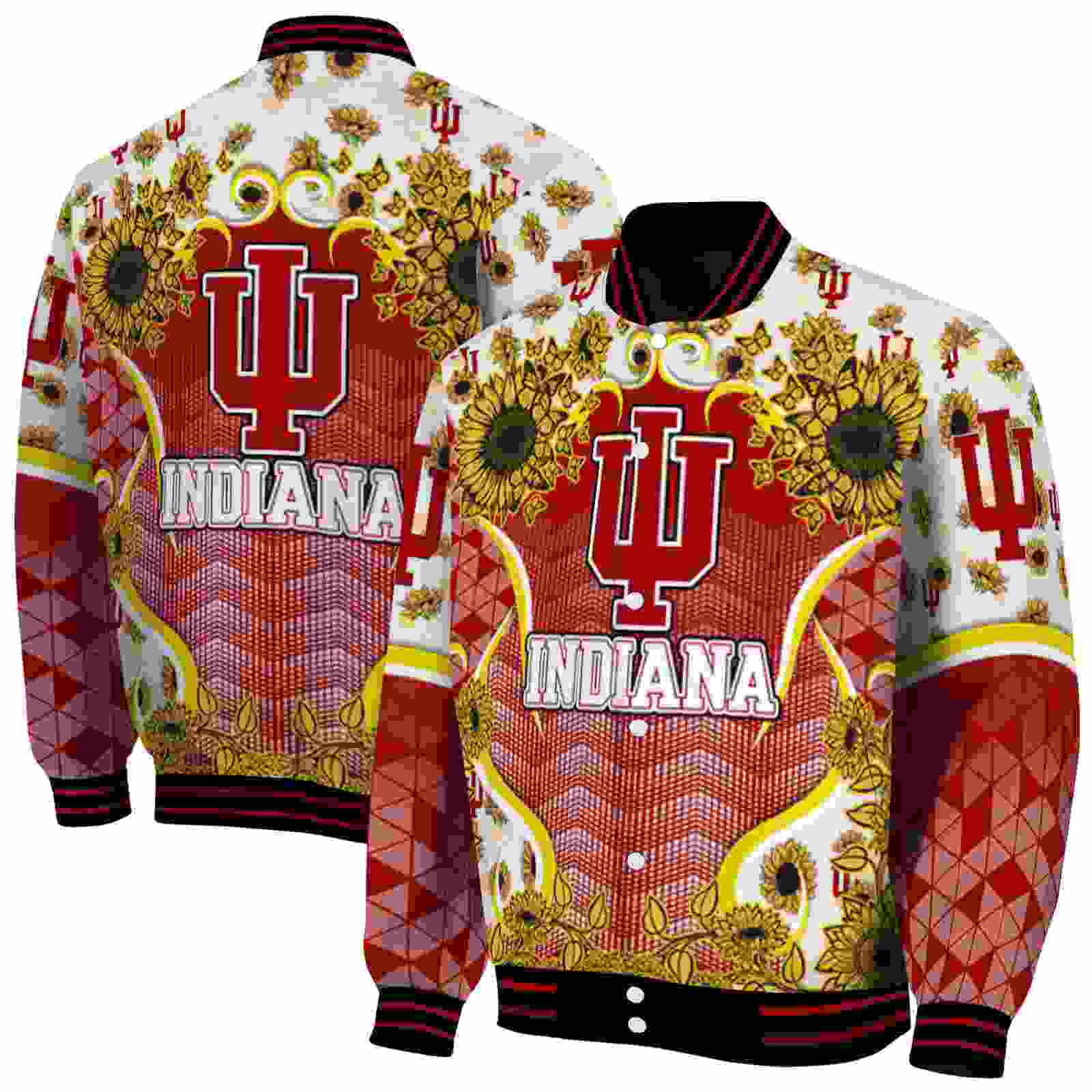Ncaa Indiana Hoosiers SuNFL ower Bloom Red Yellow Custom Baseball Jacket Sport Fans Gear