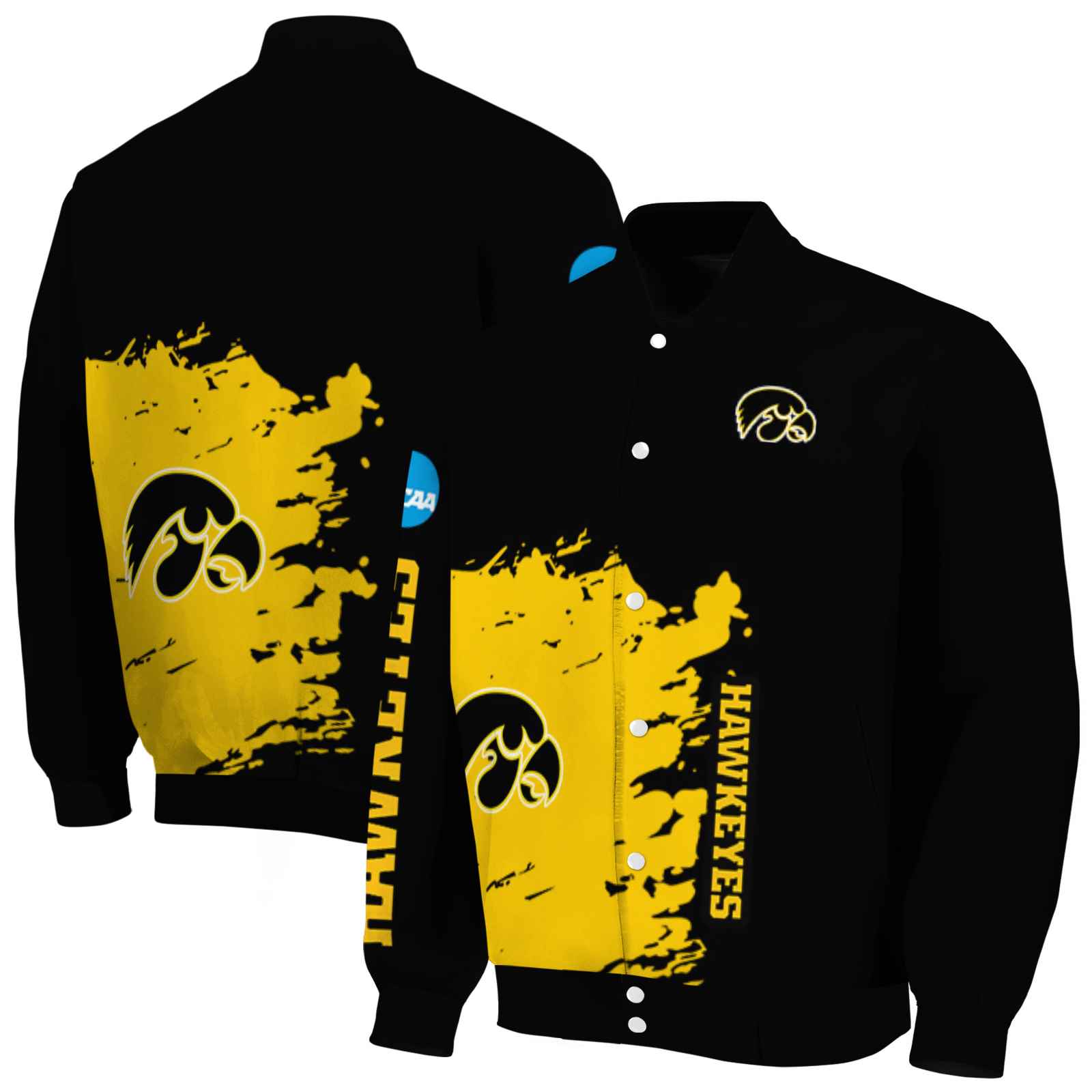 Ncaa Iowa Hawkeyes Hexagonal Pattern Black Custom Baseball Jacket Sport Fans Gear