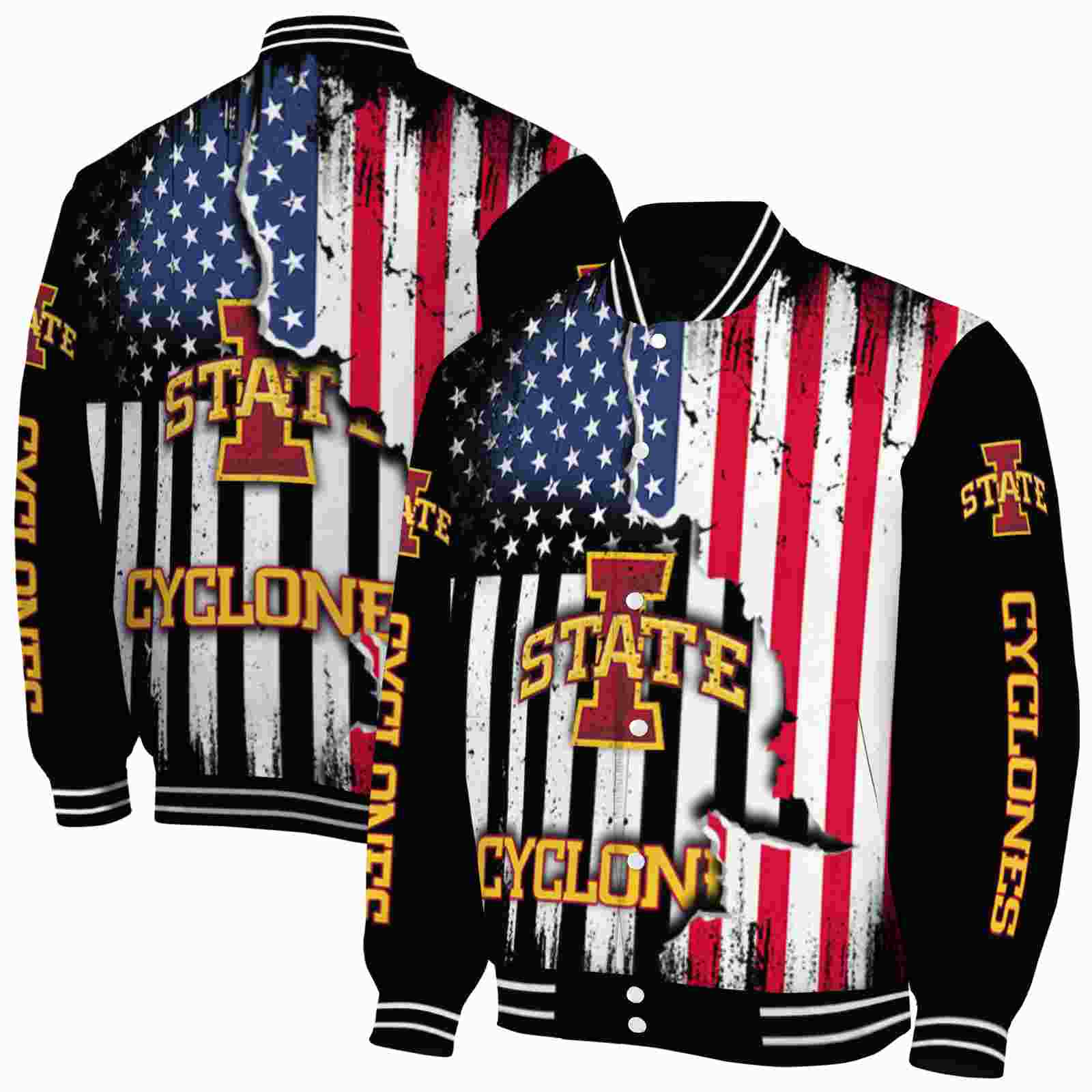 Ncaa Iowa State Cyclones Patriotic Theme Black Custom Baseball Jacket Sport Fans Gear