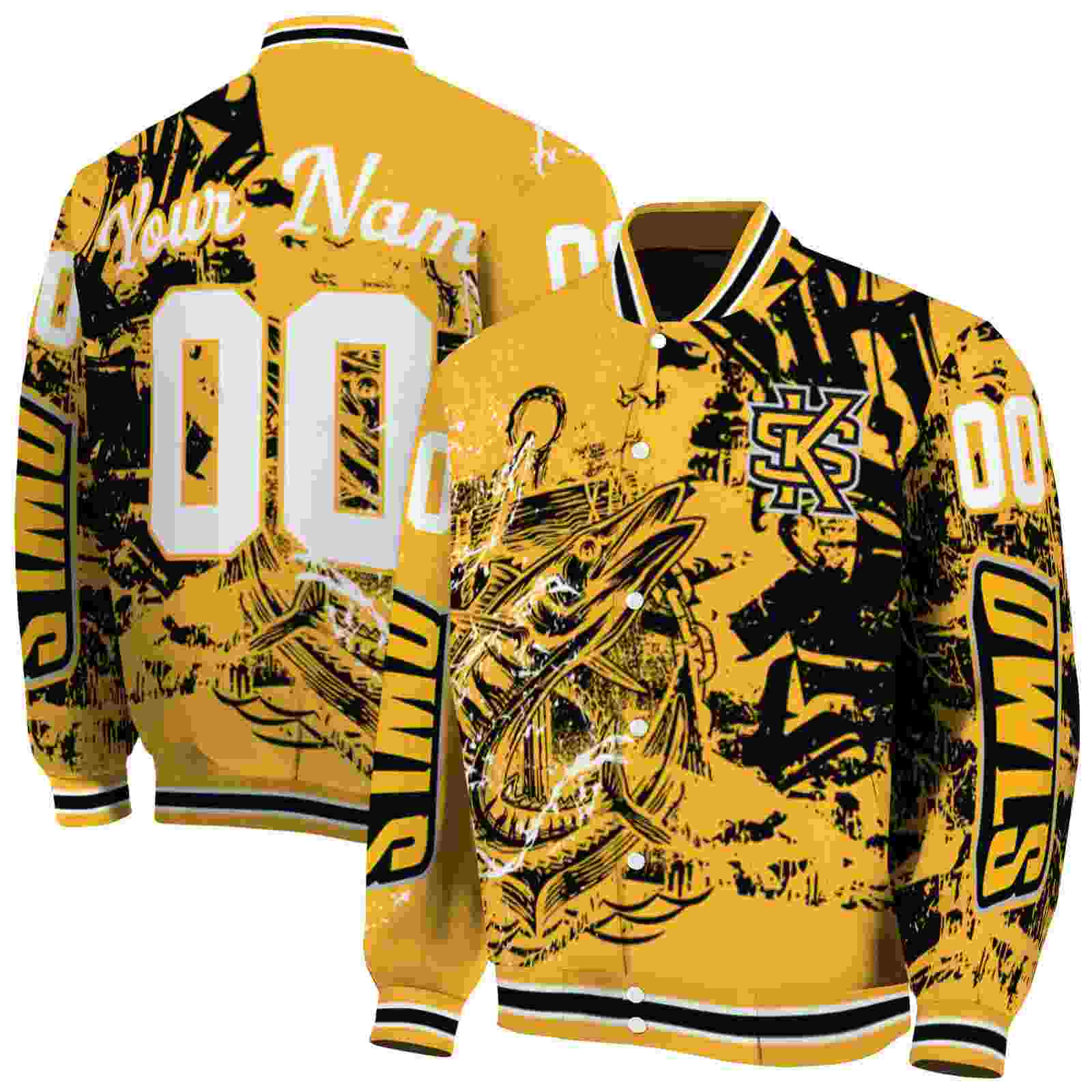 Ncaa Kennesaw State Owls Fishing Art Gold Custom Baseball Jacket Sport Fans Gear