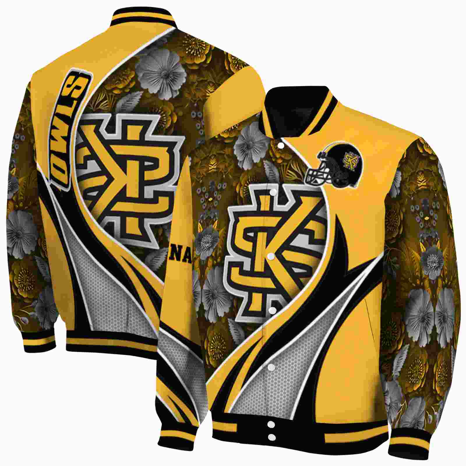 Ncaa Kennesaw State Owls Floral Print Gold Custom Baseball Jacket Sport Fans Gear