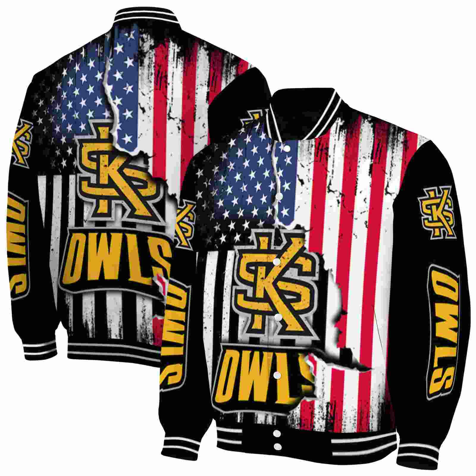 Ncaa Kennesaw State Owls Patriotic Theme Black Custom Baseball Jacket Sport Fans Gear