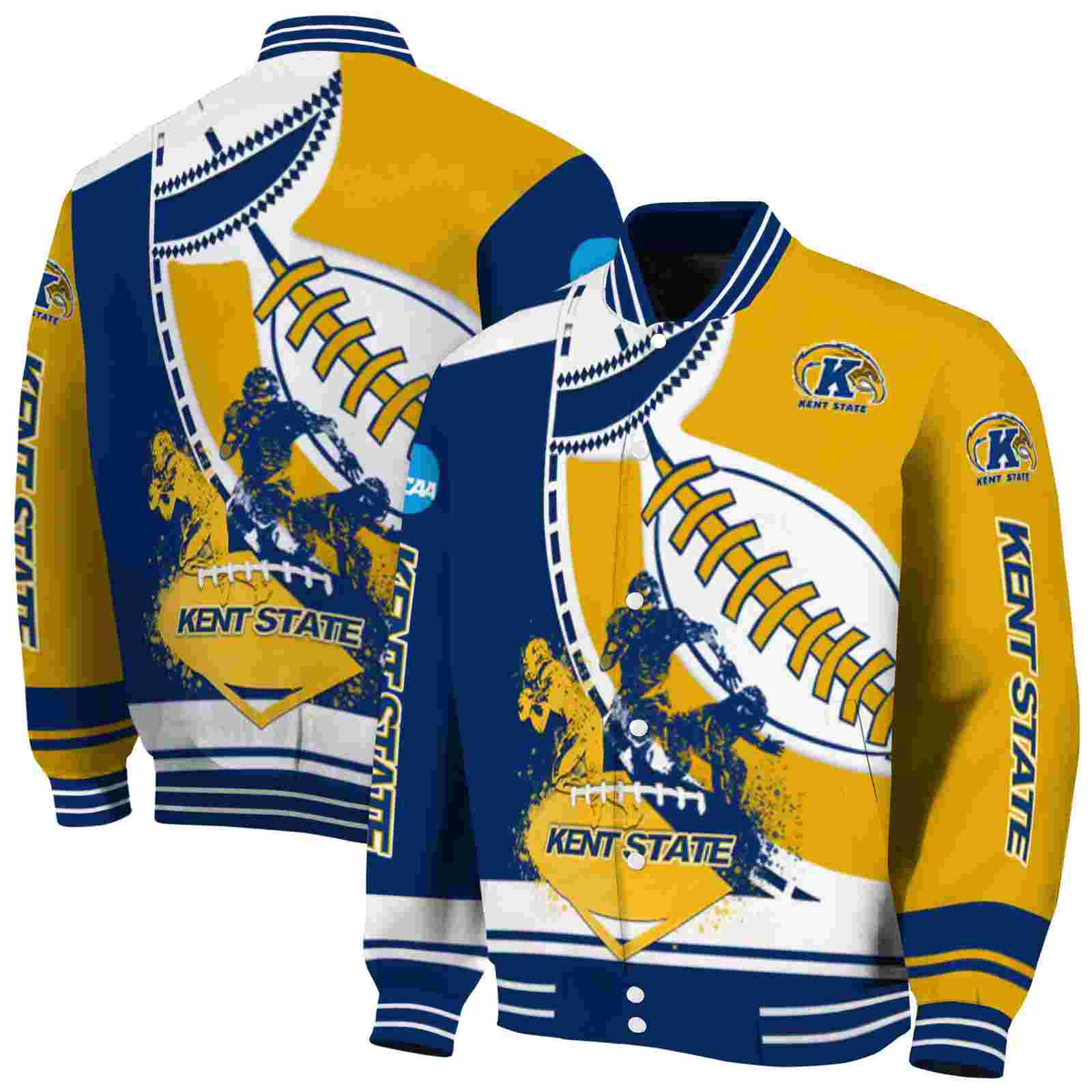 Ncaa Kent State Golden Flashes Baseball Stitching Gold White Custom Baseball Jacket Sport Fans Gear