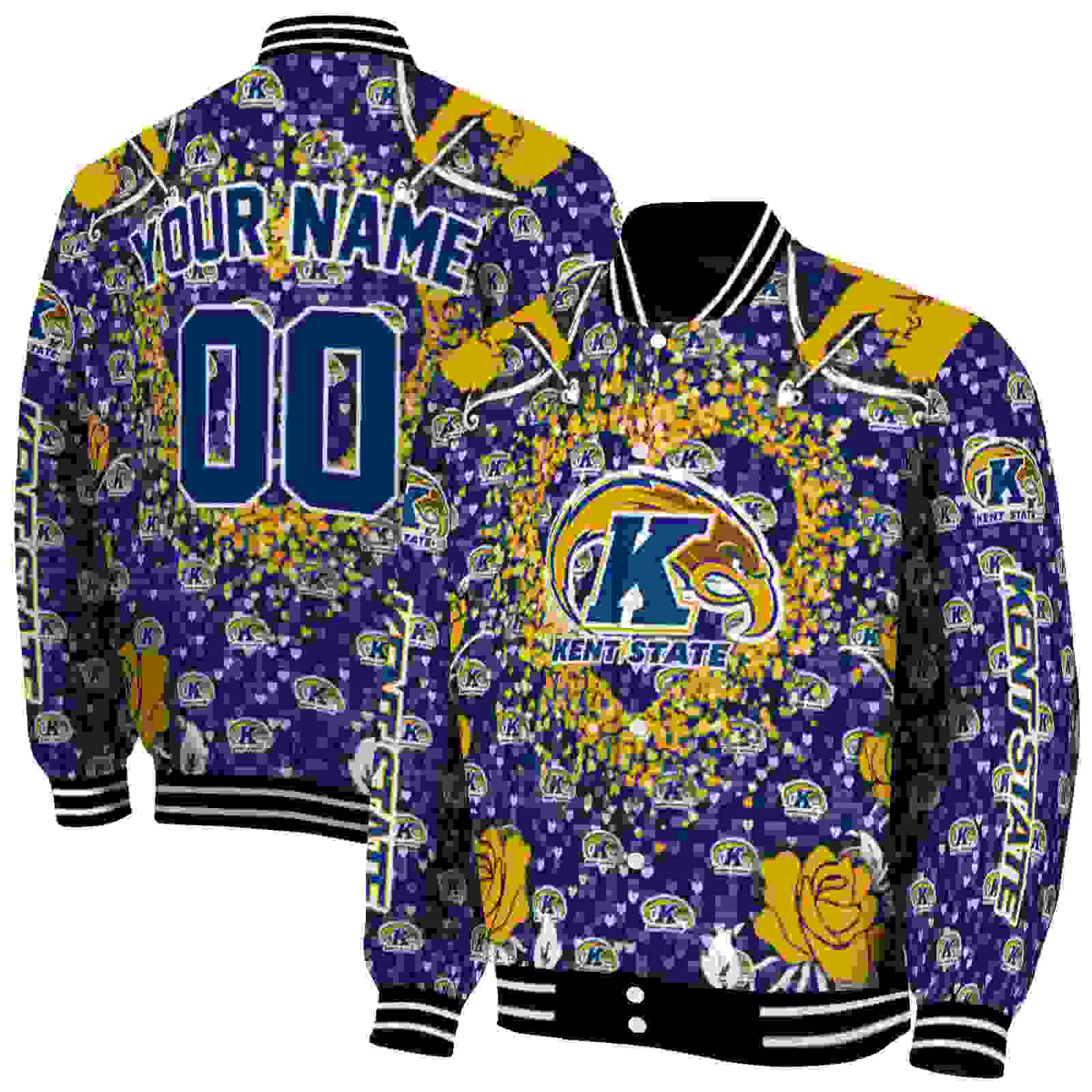Ncaa Kent State Golden Flashes Heart Explosion Navy Blue Custom Baseball Jacket Sport Fans Gear