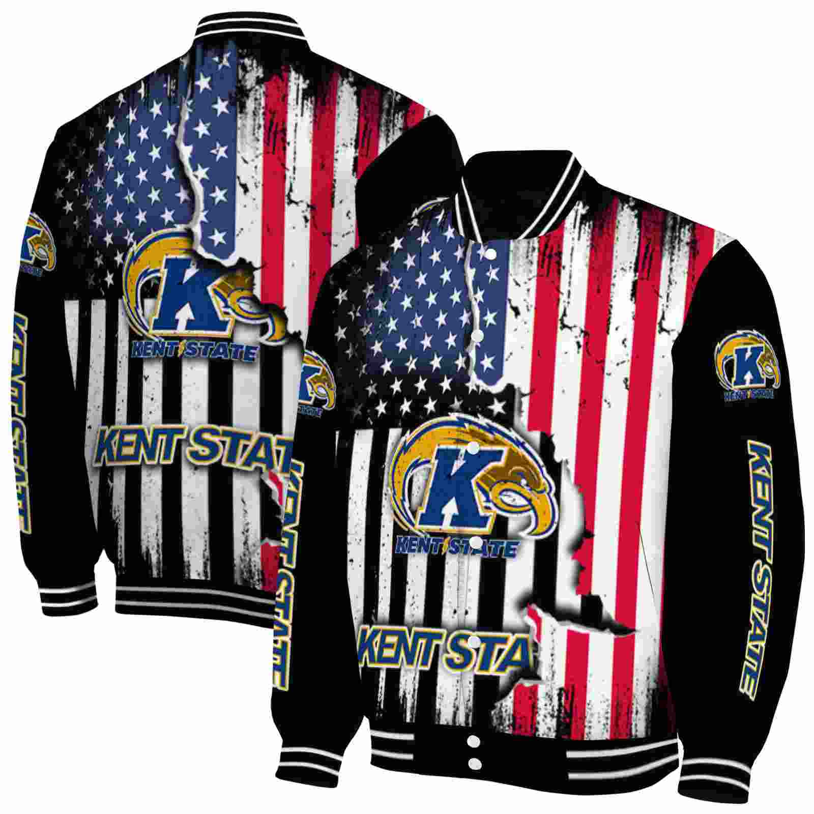 Ncaa Kent State Golden Flashes Patriotic Theme Black Custom Baseball Jacket Sport Fans Gear