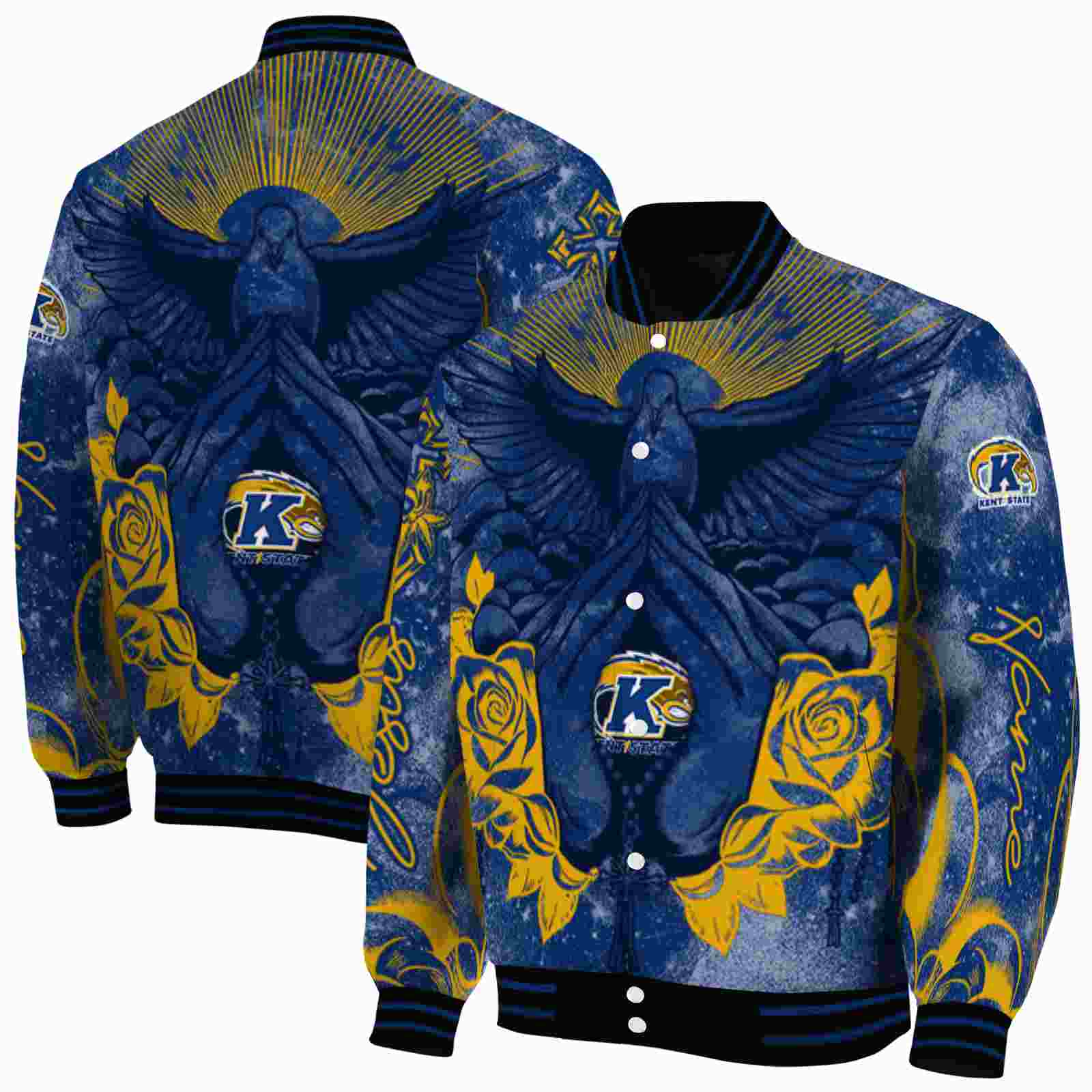 Ncaa Kent State Golden Flashes Praying Hands Navy Blue Custom Baseball Jacket Sport Fans Gear