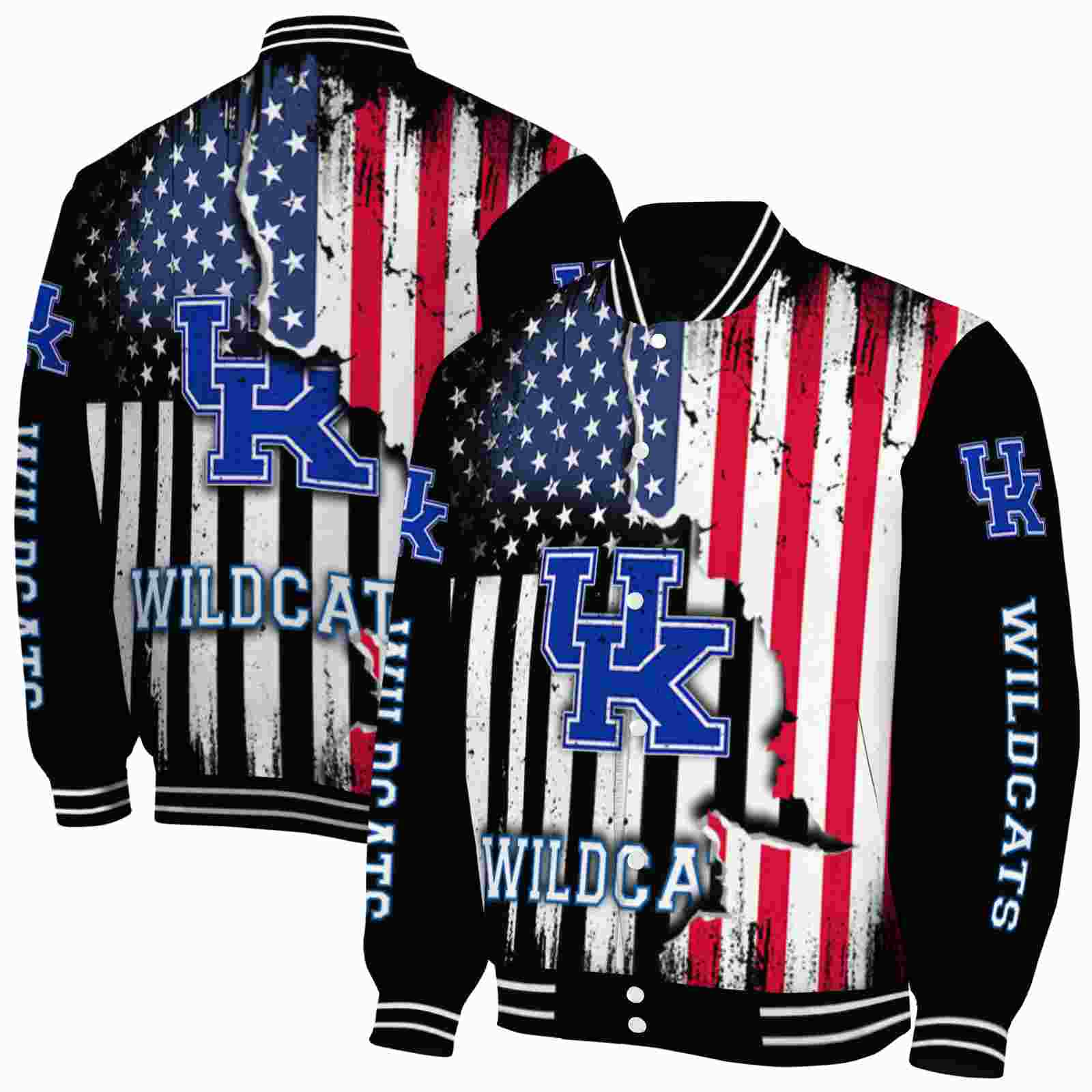 Ncaa Kentucky Wildcats Patriotic Theme Black Custom Baseball Jacket Sport Fans Gear