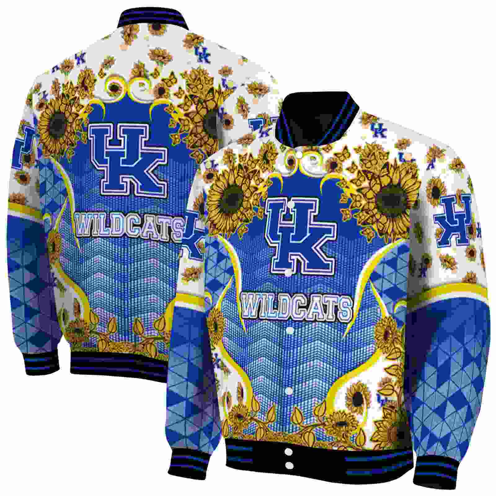 Ncaa Kentucky Wildcats SuNFL ower Bloom Blue Yellow Custom Baseball Jacket Sport Fans Gear