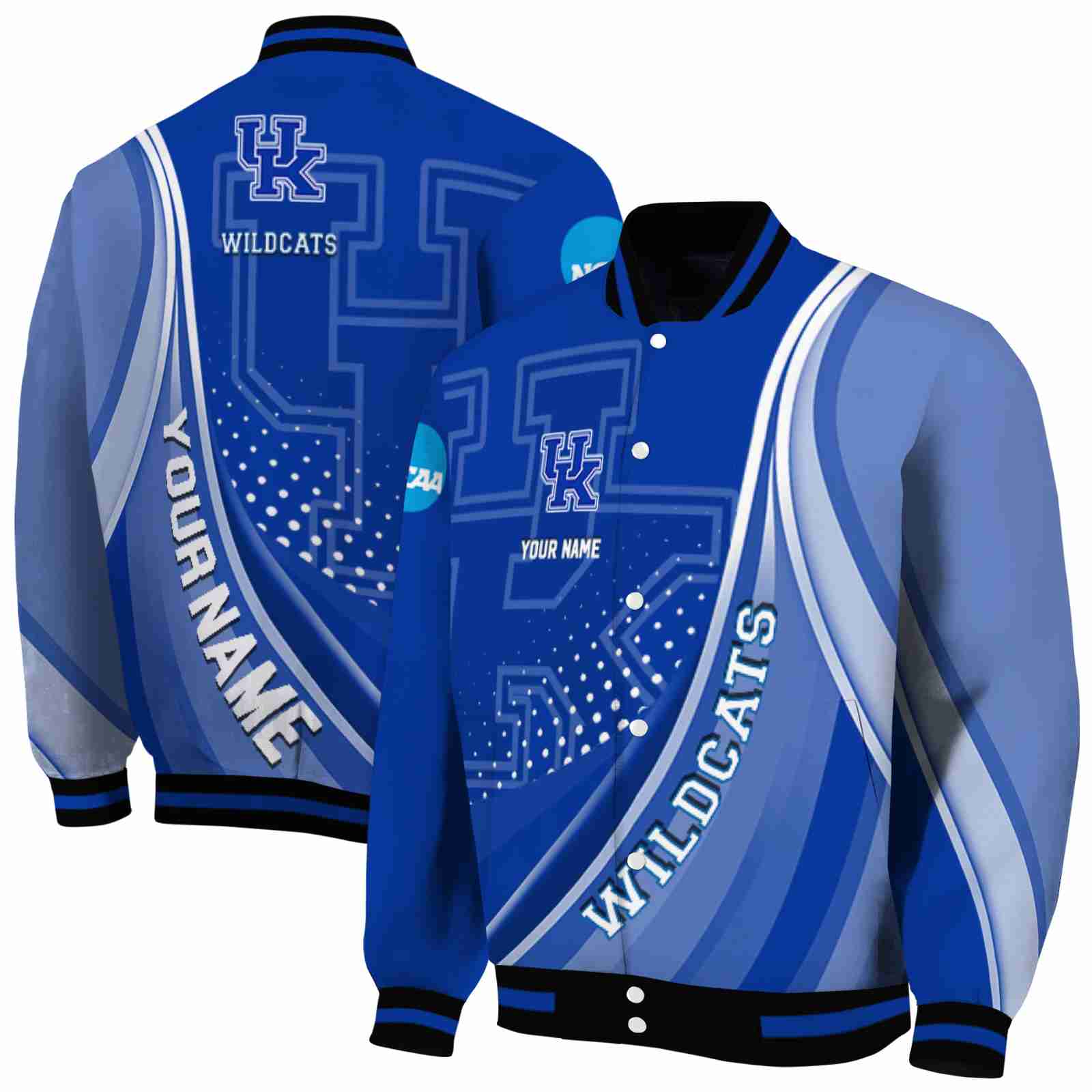 Ncaa Kentucky Wildcats Wave Patterns Blue Custom Baseball Jacket Sport Fans Gear