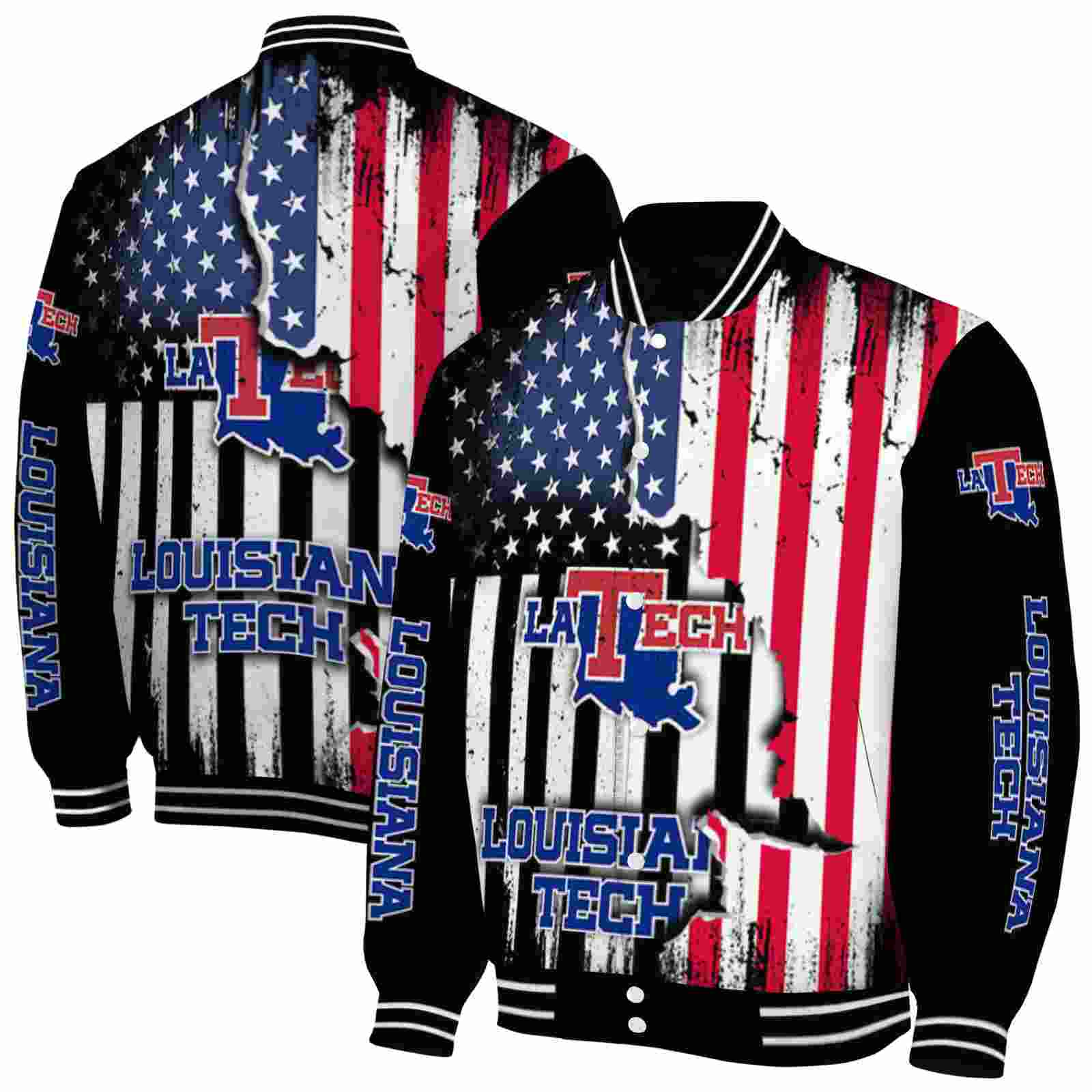 Ncaa LA Tech Patriotic Theme Black Custom Baseball Jacket Sport Fans Gear