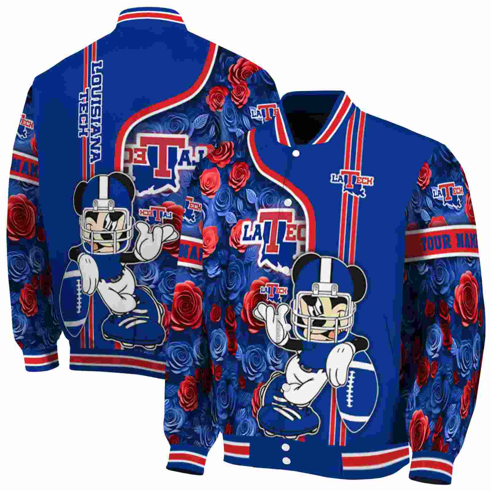 Ncaa LA Tech Rose Mickey Blue Custom Baseball Jacket Sport Fans Gear