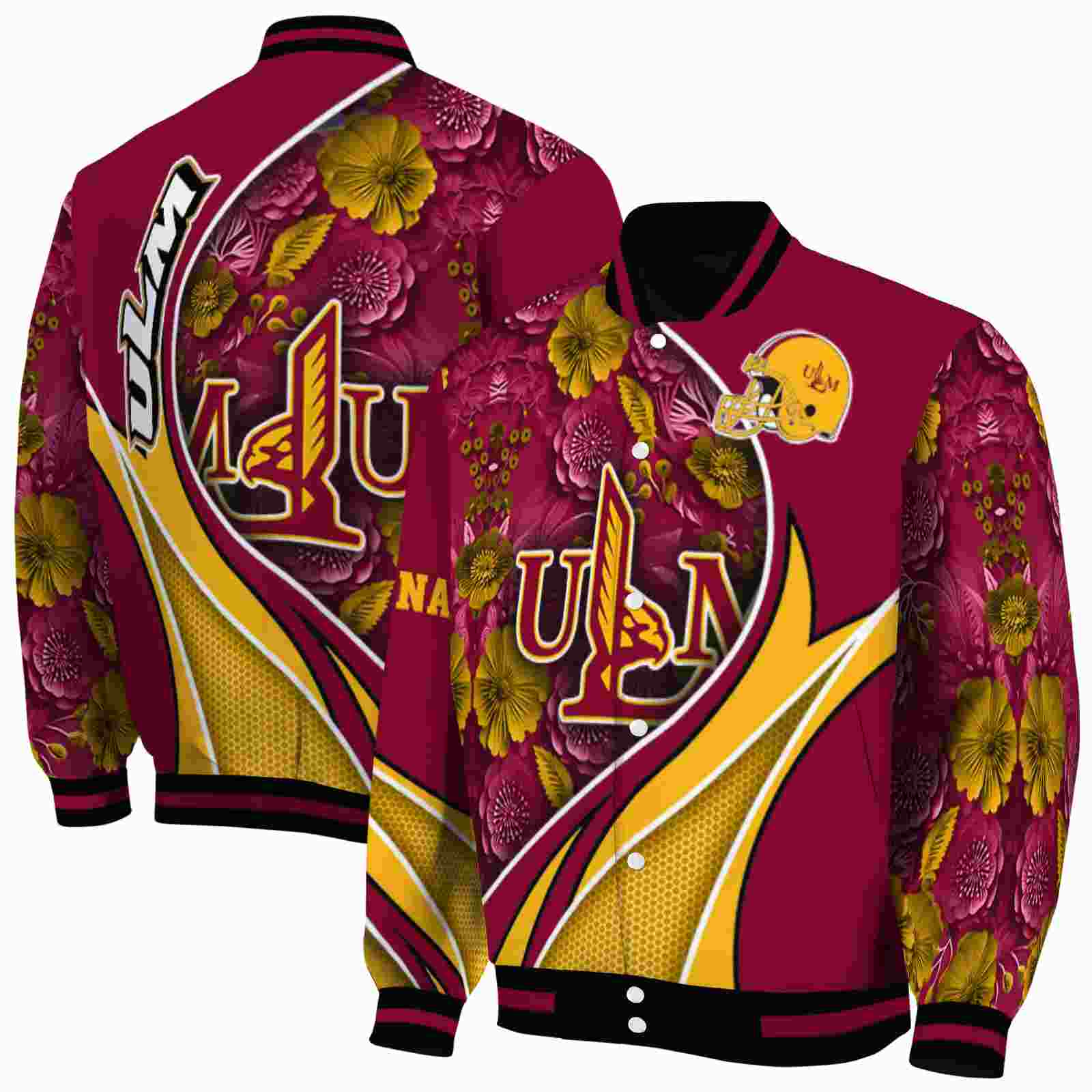 Ncaa Louisiana-Monroe Warhawks Floral Print Red Custom Baseball Jacket Sport Fans Gear