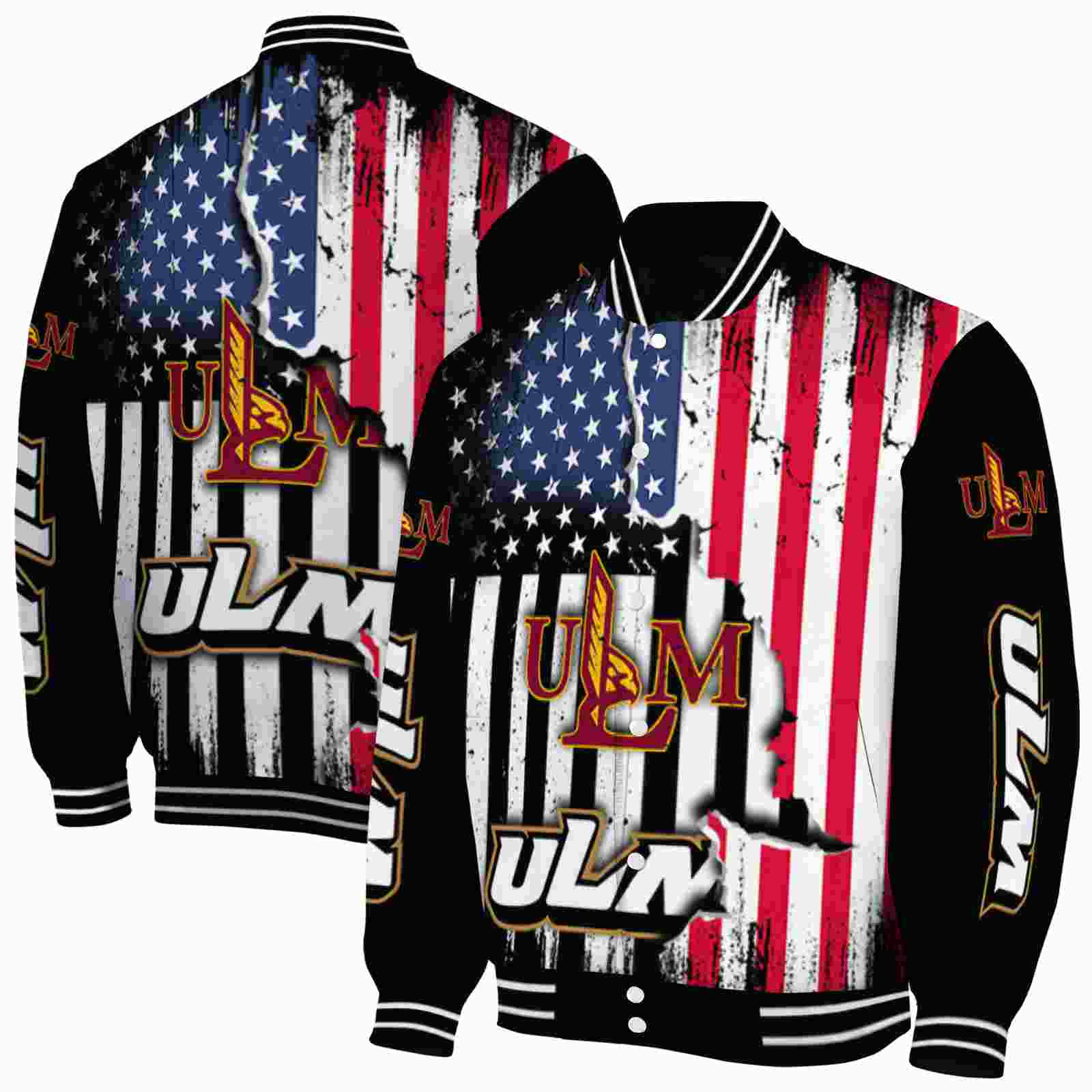 Ncaa Louisiana-Monroe Warhawks Patriotic Theme Black Custom Baseball Jacket Sport Fans Gear