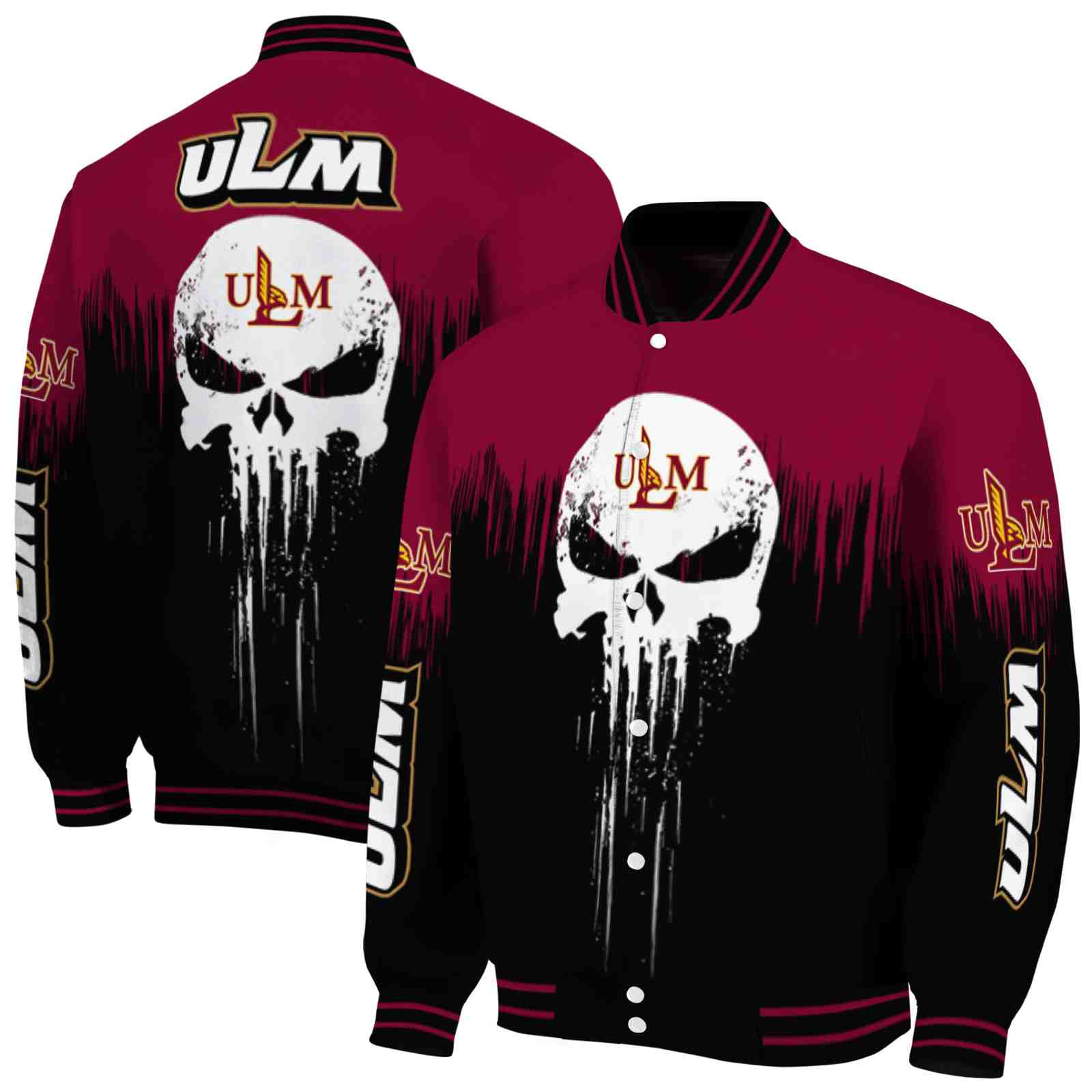 Ncaa Louisiana-Monroe Warhawks Punisher Skull Red Black White Custom Baseball Jacket Sport Fans Gear