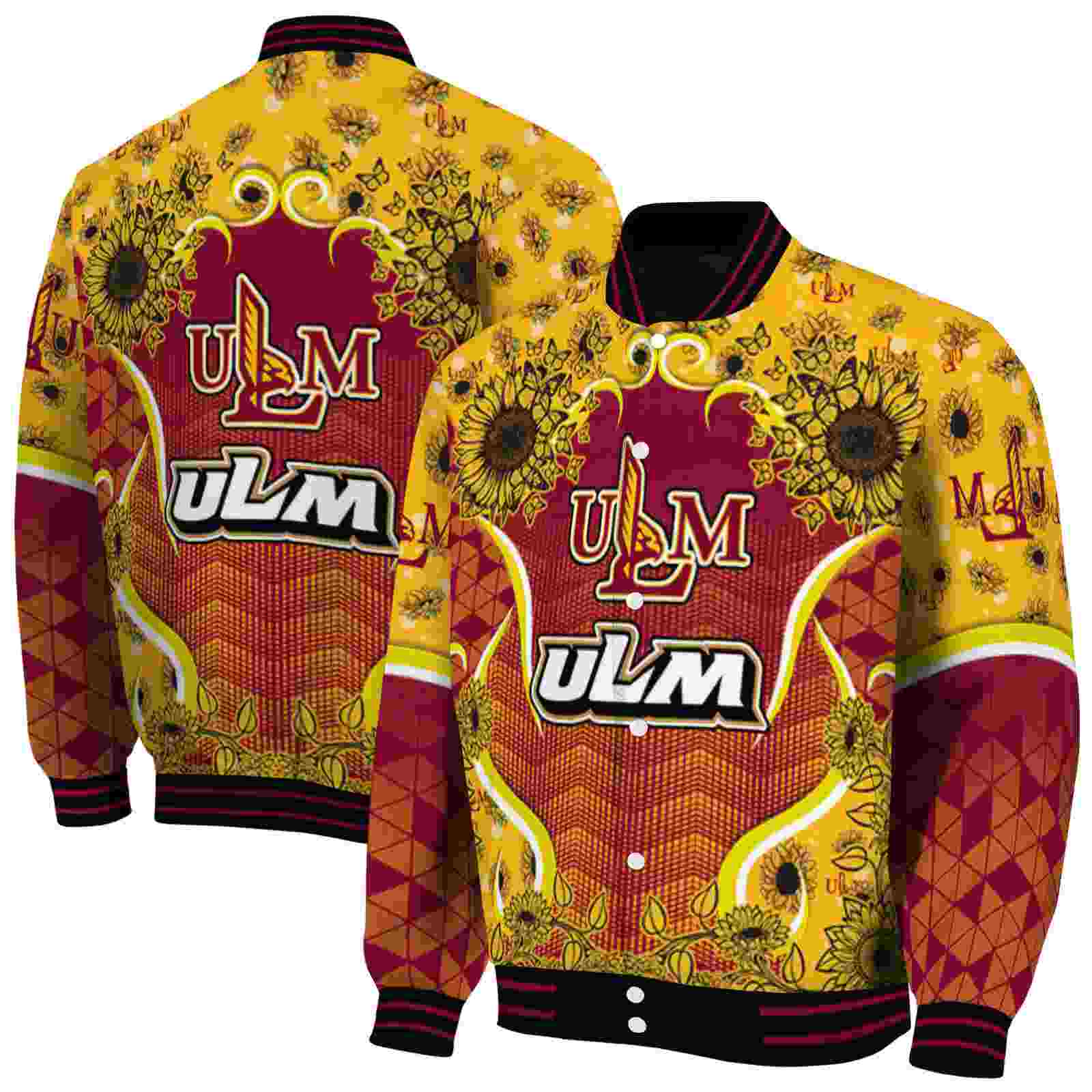 Ncaa Louisiana-Monroe Warhawks SuNFL ower Bloom Red Yellow Custom Baseball Jacket Sport Fans Gear