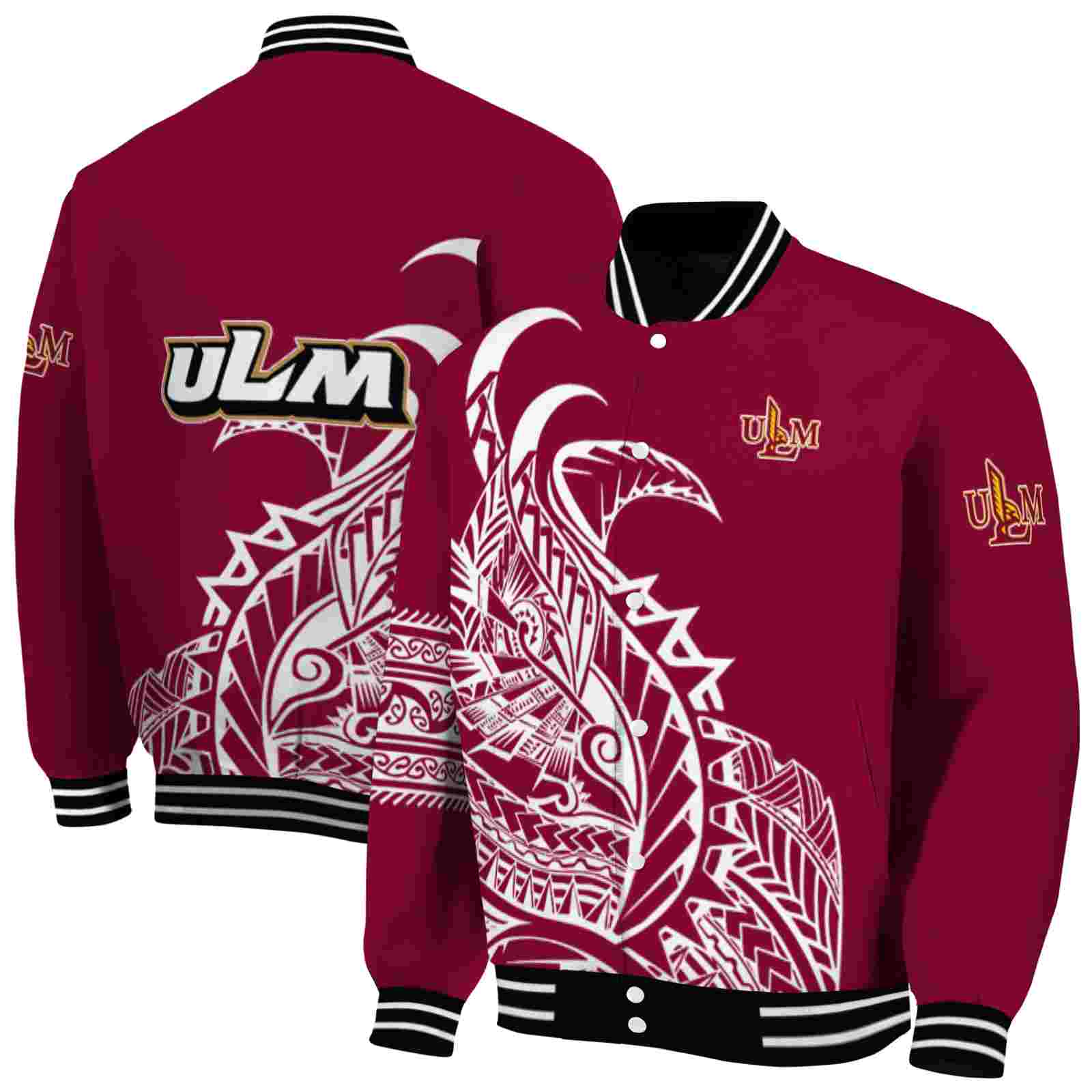Ncaa Louisiana-Monroe Warhawks Tribal Art Red White Black Custom Baseball Jacket Sport Fans Gear