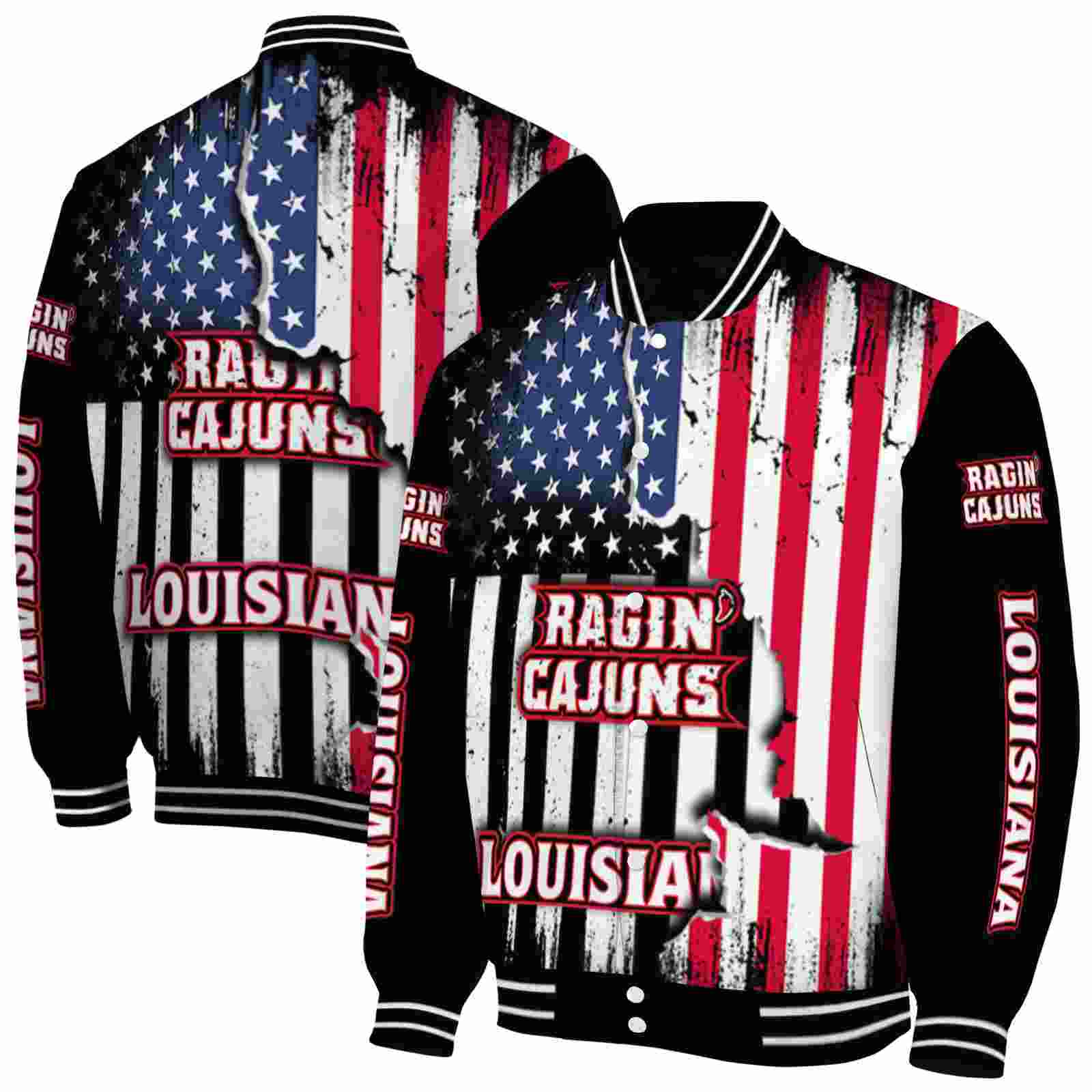 Ncaa Louisiana Ragina Cajuns Patriotic Theme Black Custom Baseball Jacket Sport Fans Gear
