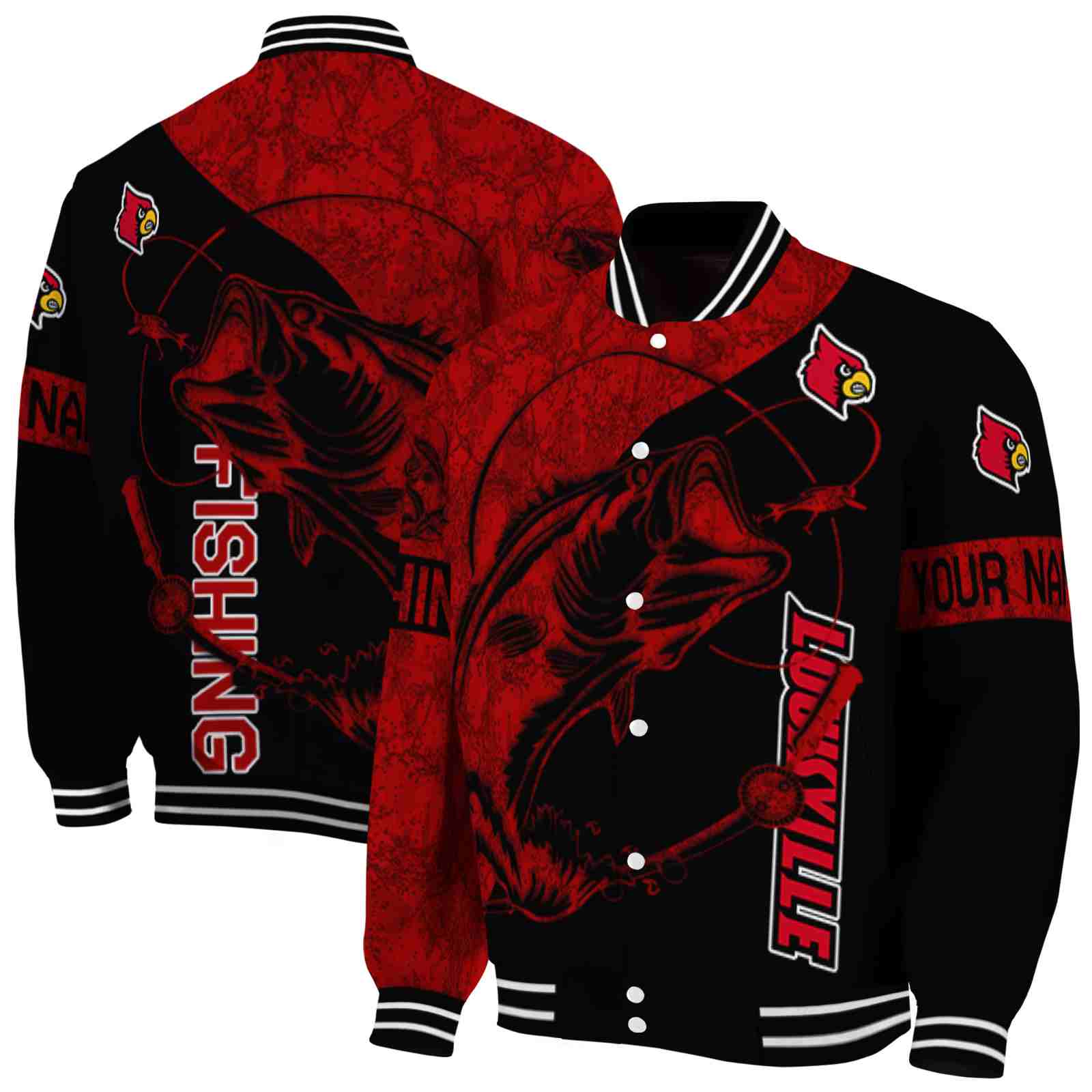 Ncaa Louisville Cardinals Fishing Rod Black Custom Baseball Jacket Sport Fans Gear