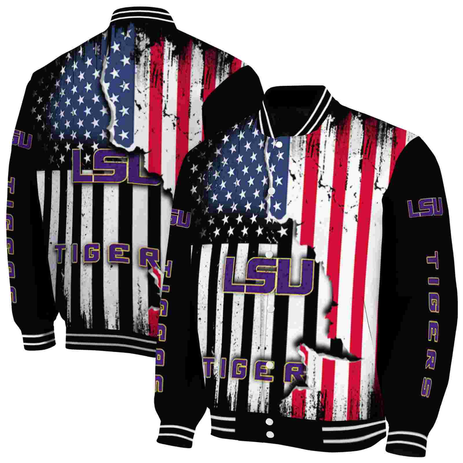 Ncaa LSU Tigers Patriotic Theme Black Custom Baseball Jacket Sport Fans Gear