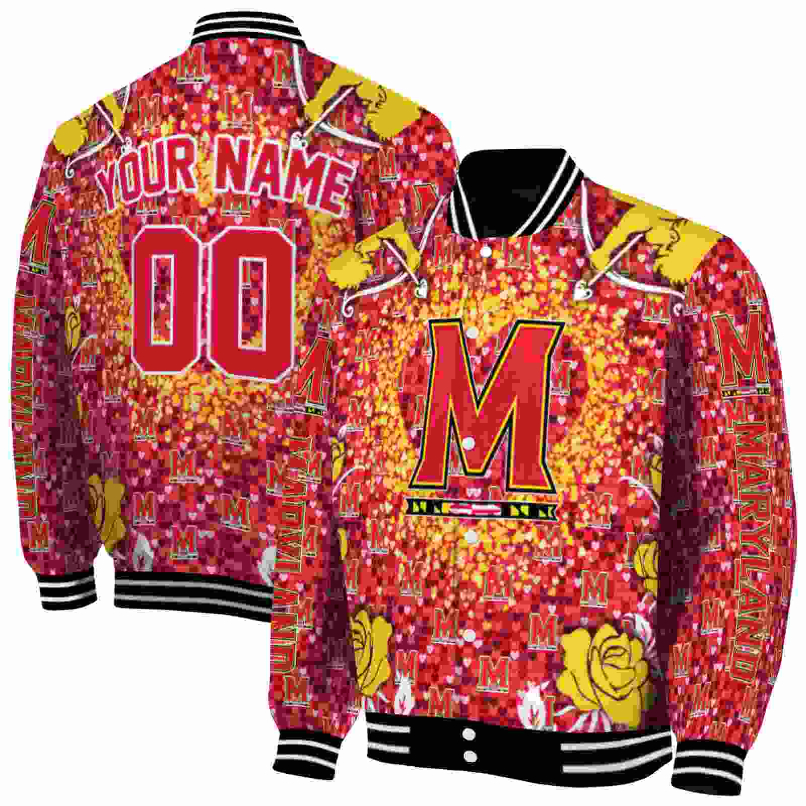 Ncaa Maryland Terrapins Heart Explosion Red Custom Baseball Jacket Sport Fans Gear