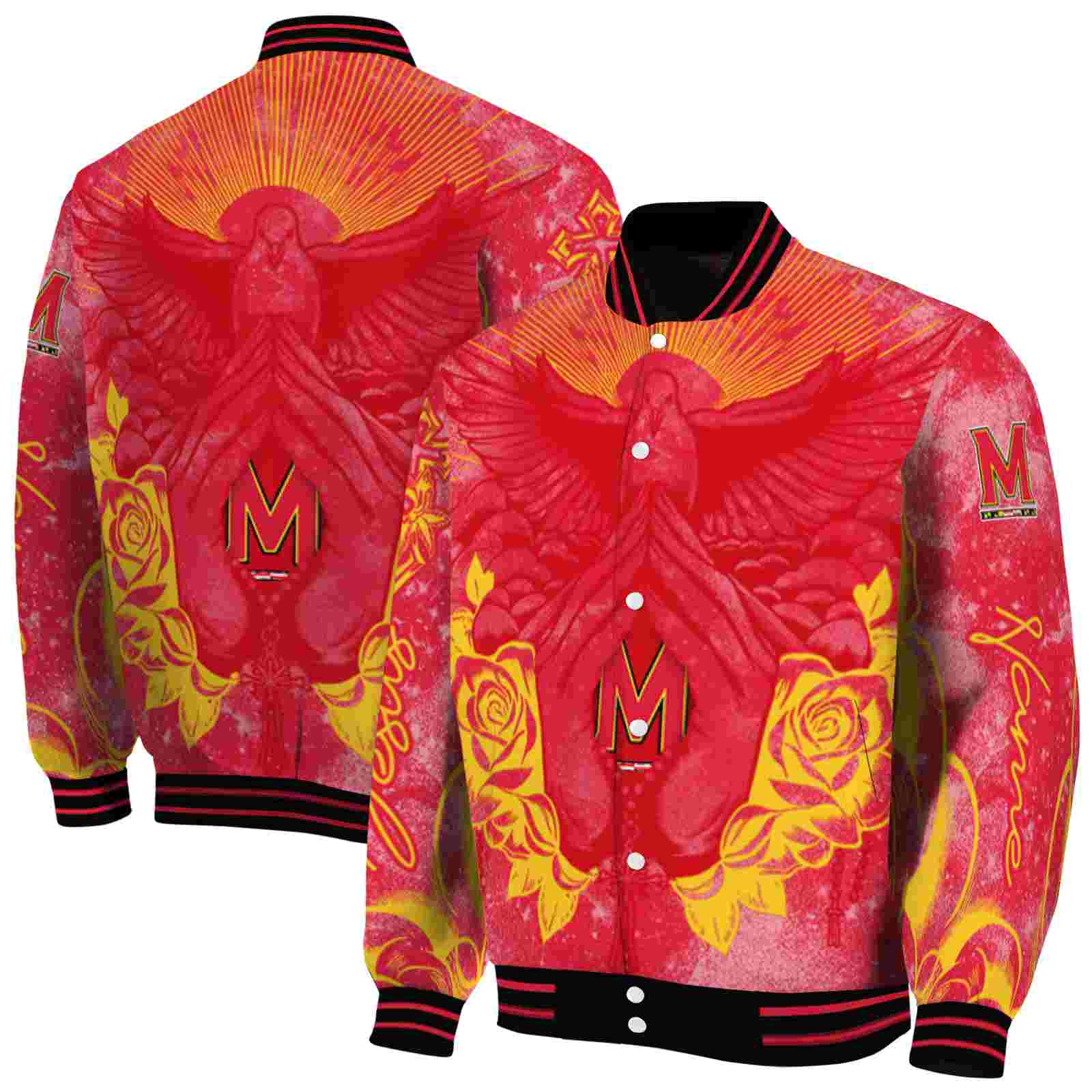 Ncaa Maryland Terrapins Praying Hands Red Custom Baseball Jacket Sport Fans Gear