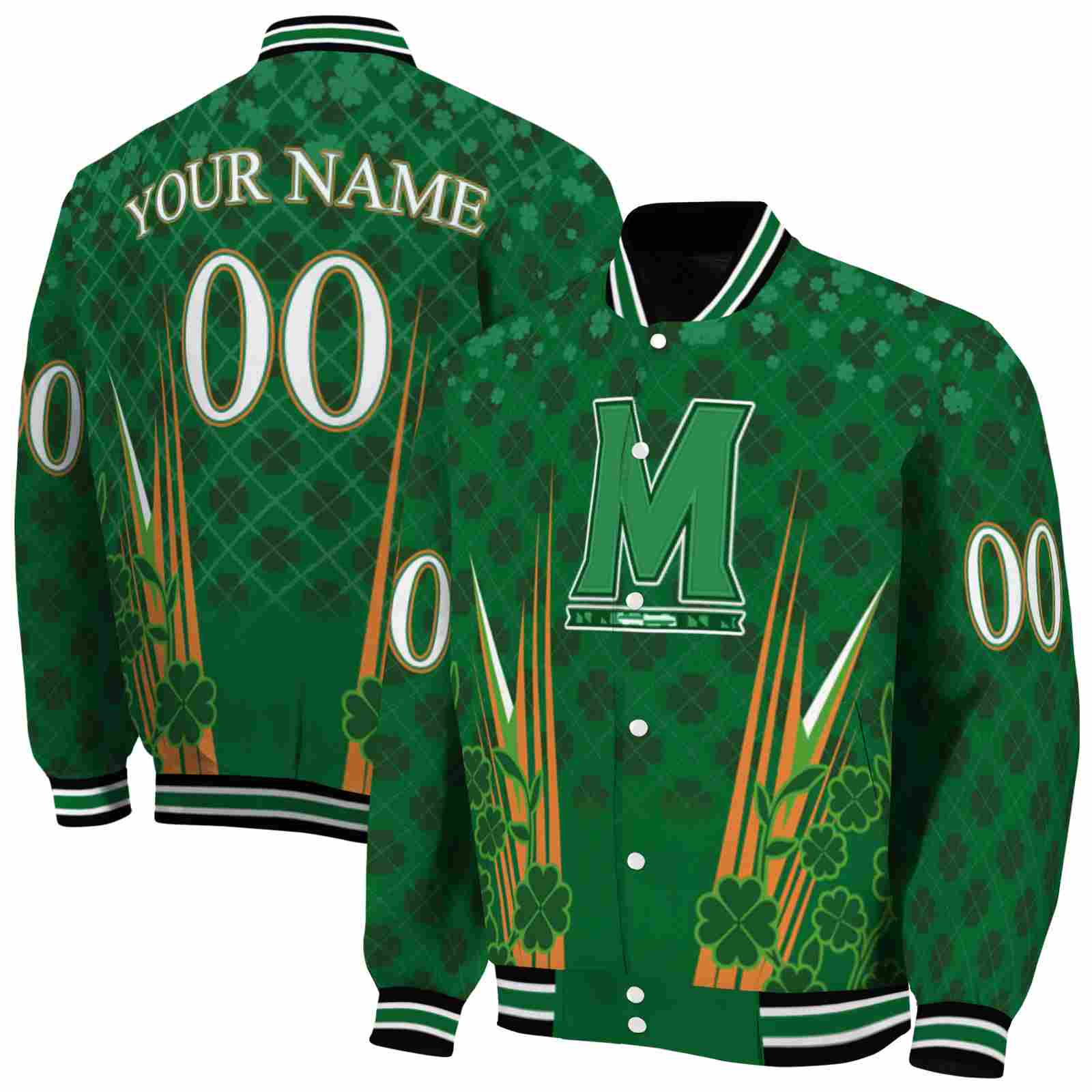 Ncaa Maryland Terrapins Shamrock Pattern Green Custom Baseball Jacket Sport Fans Gear