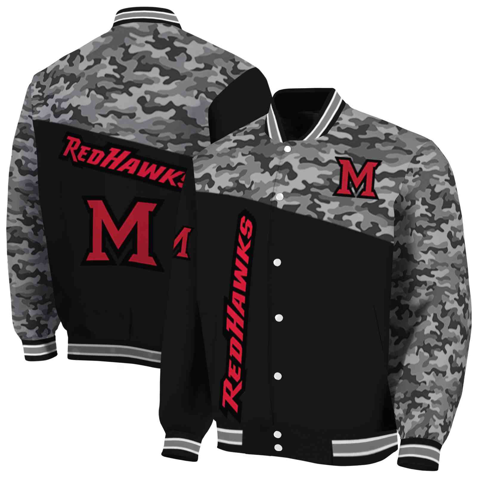 Ncaa Miami RedHawks Camo Patchwork Black Custom Baseball Jacket Sport Fans Gear
