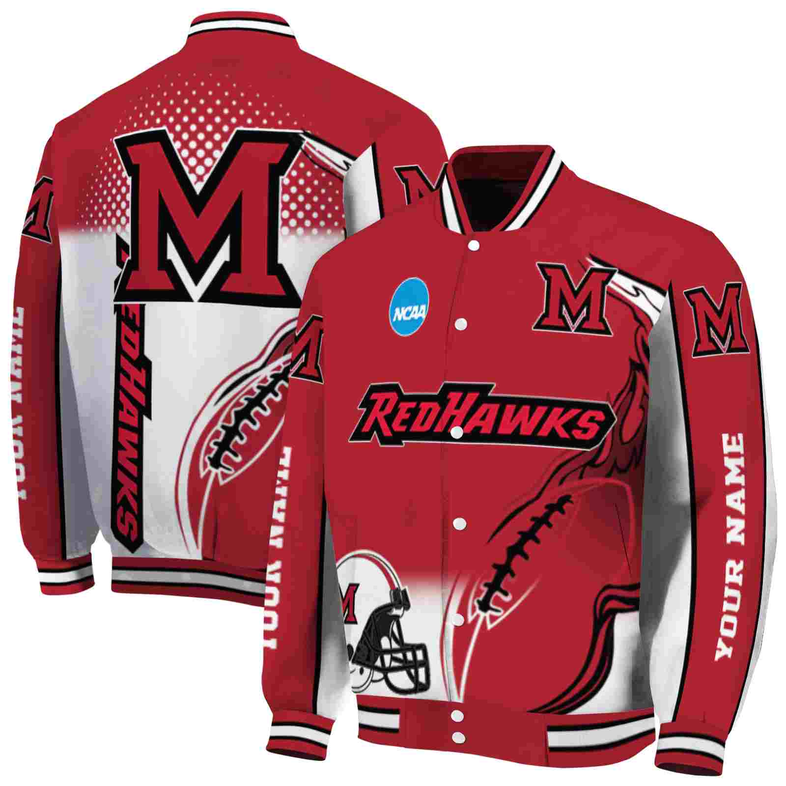 Ncaa Miami RedHawks Flaming Football Red White Custom Baseball Jacket Sport Fans Gear