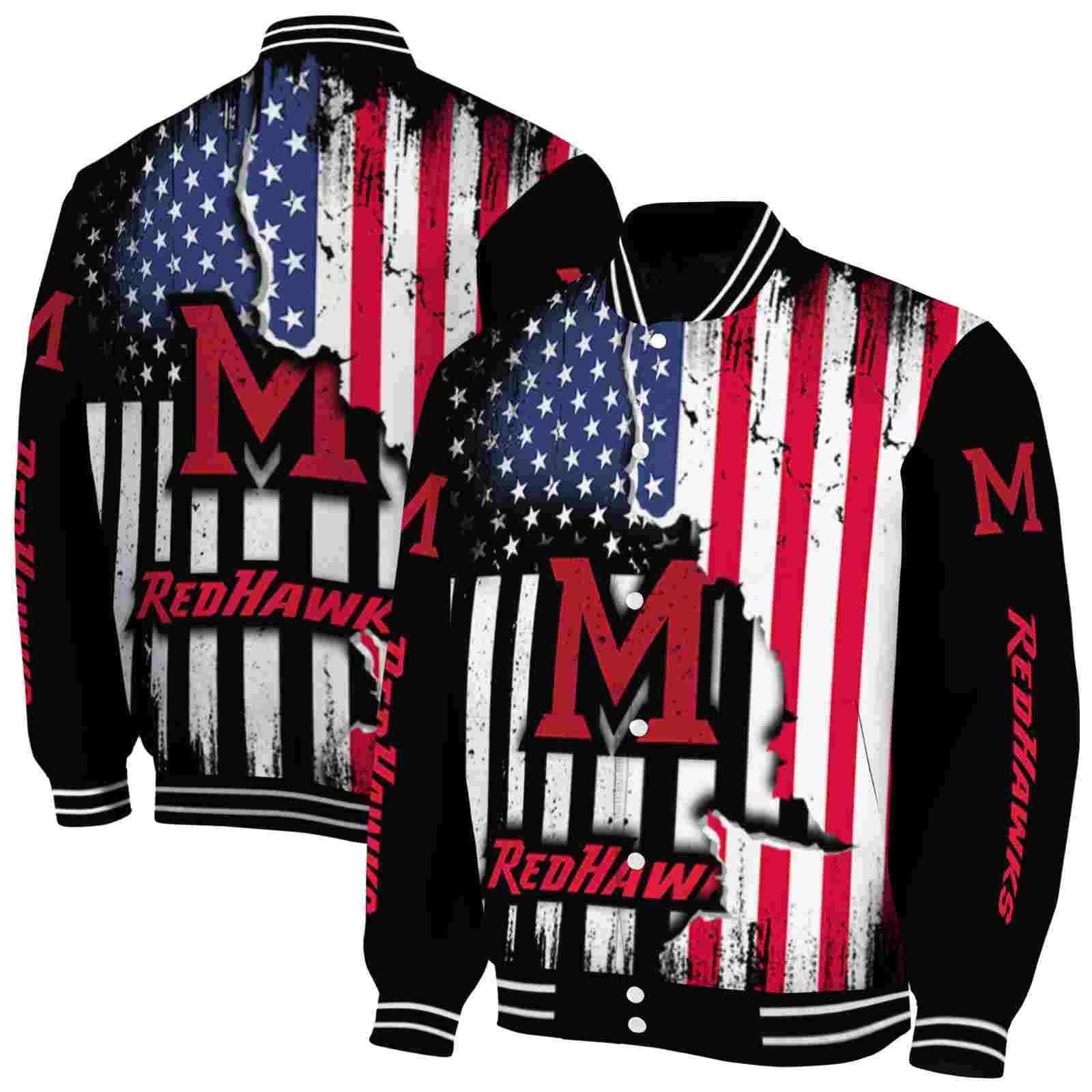 Ncaa Miami RedHawks Patriotic Theme Black Custom Baseball Jacket Sport Fans Gear