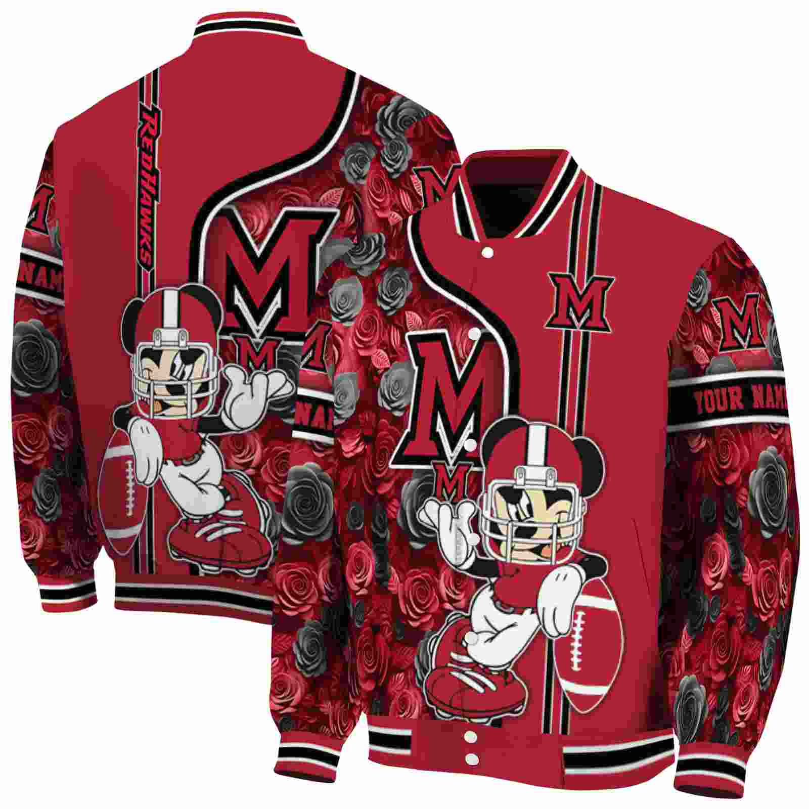 Ncaa Miami RedHawks Rose Mickey Red Custom Baseball Jacket Sport Fans Gear