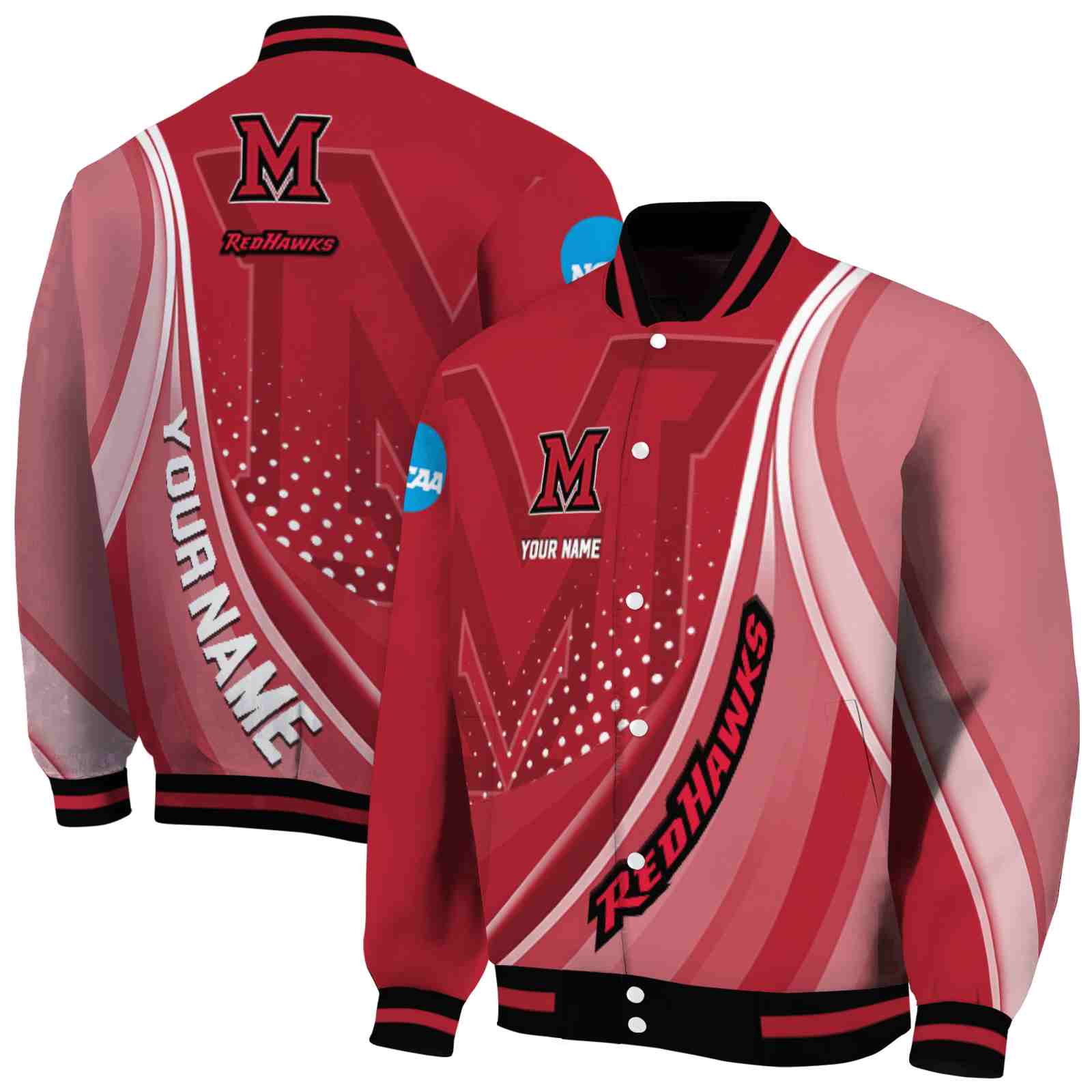 Ncaa Miami RedHawks Wave Patterns Red Custom Baseball Jacket Sport Fans Gear