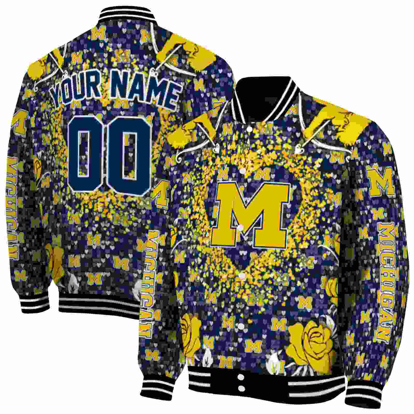 Ncaa Michigan Wolverines Heart Explosion Blue Custom Baseball Jacket Sport Fans Gear