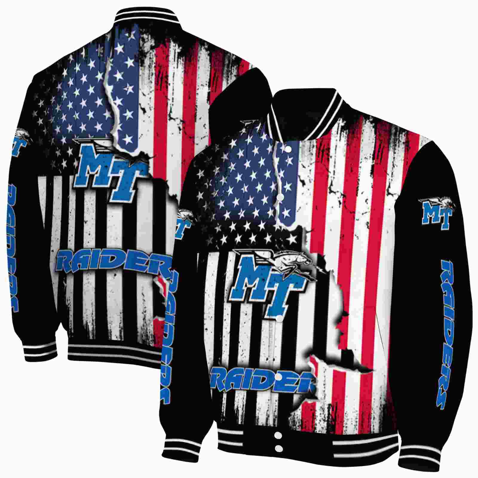 Ncaa Middle Tennessee Blue Raiders Patriotic Theme Black Custom Baseball Jacket Sport Fans Gear
