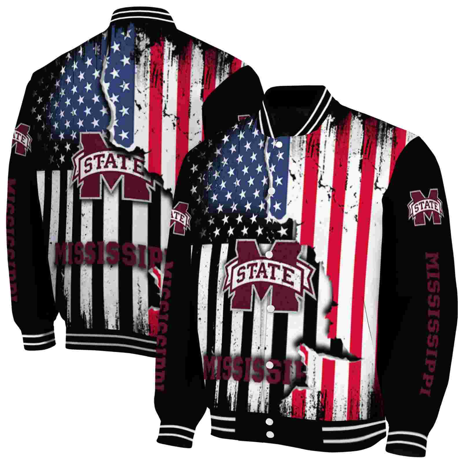 Ncaa Mississippi State Bulldogs Patriotic Theme Black Custom Baseball Jacket Sport Fans Gear