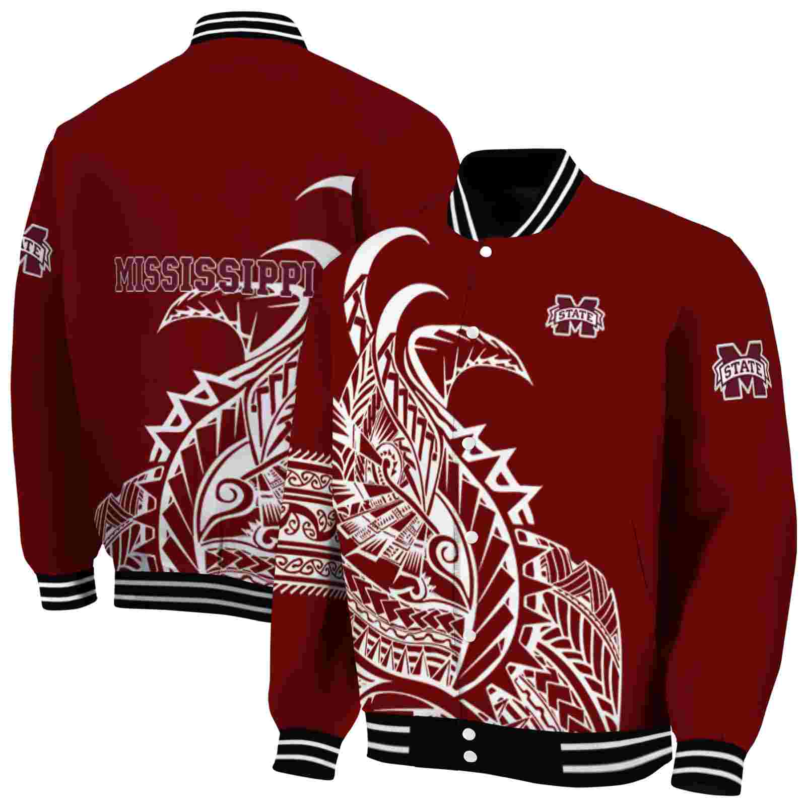 Ncaa Mississippi State Bulldogs Tribal Art Maroon White Black Custom Baseball Jacket Sport Fans Gear