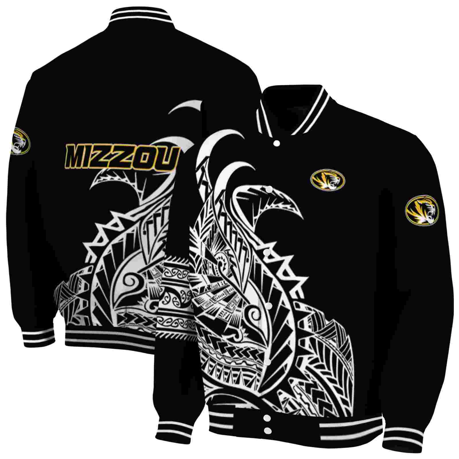 Ncaa Missouri Tigers Tribal Art Black White Black Custom Baseball Jacket Sport Fans Gear