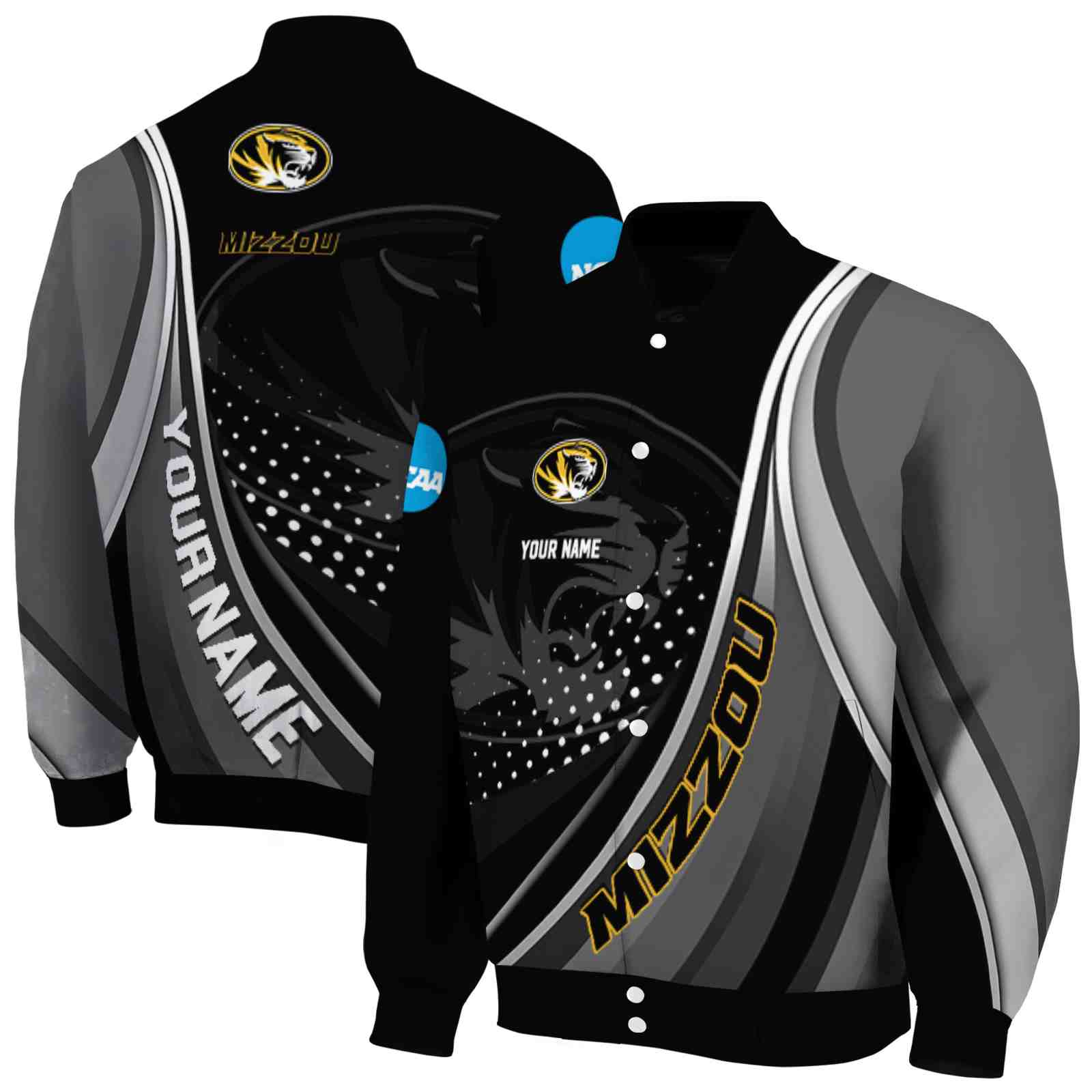 Ncaa Missouri Tigers Wave Patterns Black Custom Baseball Jacket Sport Fans Gear