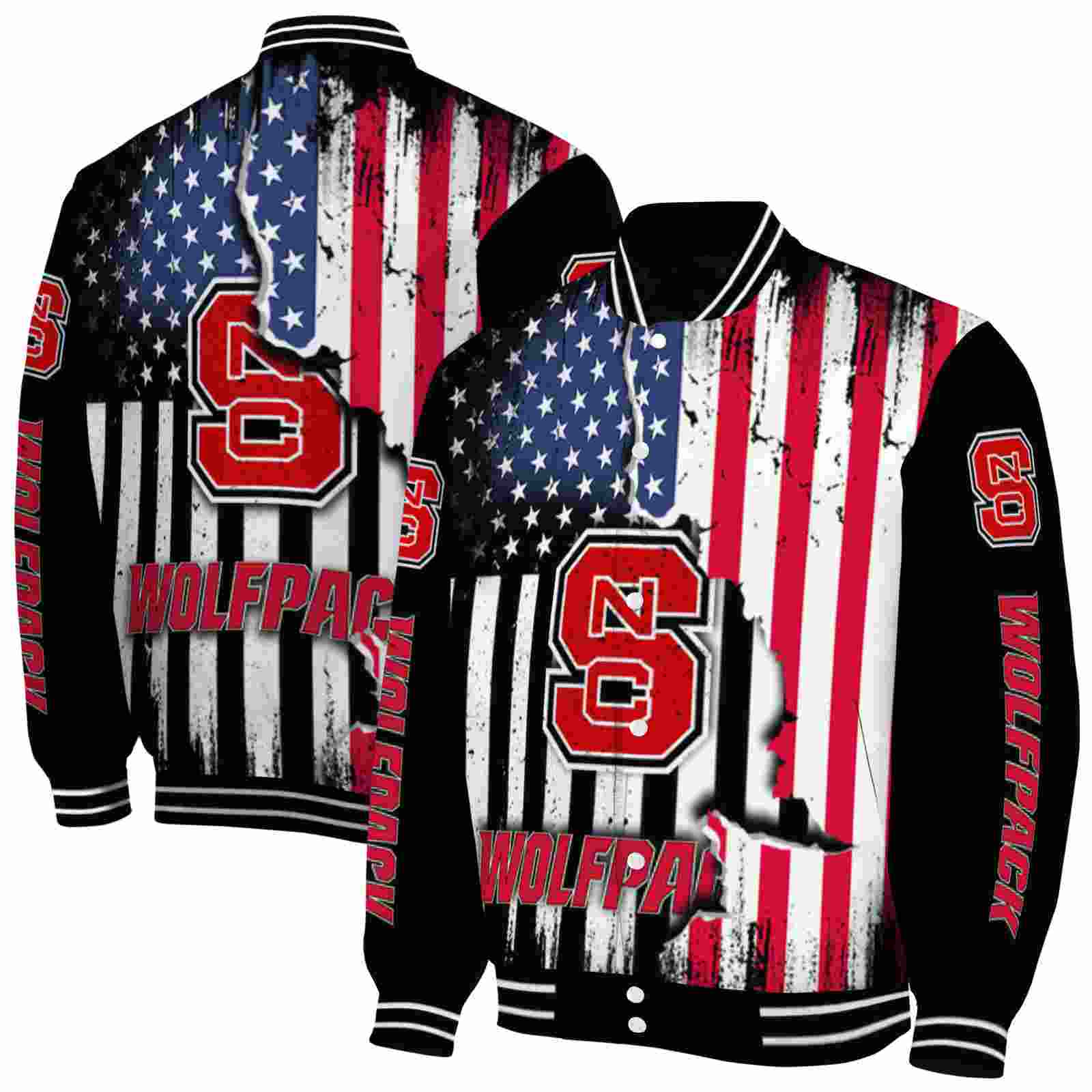 Ncaa NC State Wolfpack Patriotic Theme Black Custom Baseball Jacket Sport Fans Gear