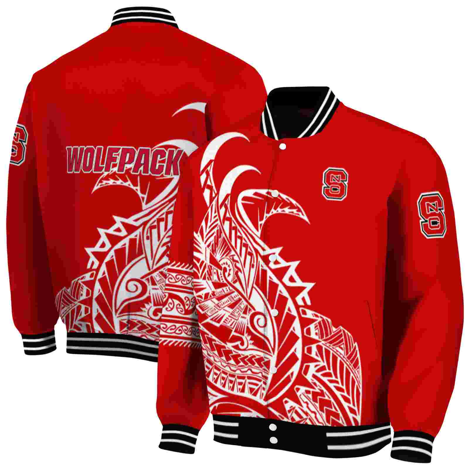 Ncaa NC State Wolfpack Tribal Art Red White Black Custom Baseball Jacket Sport Fans Gear