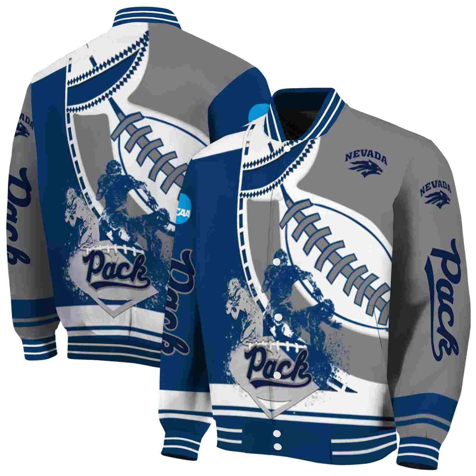 Ncaa Nevada Wolf Pack Baseball Stitching Grey White Custom Baseball Jacket Sport Fans Gear
