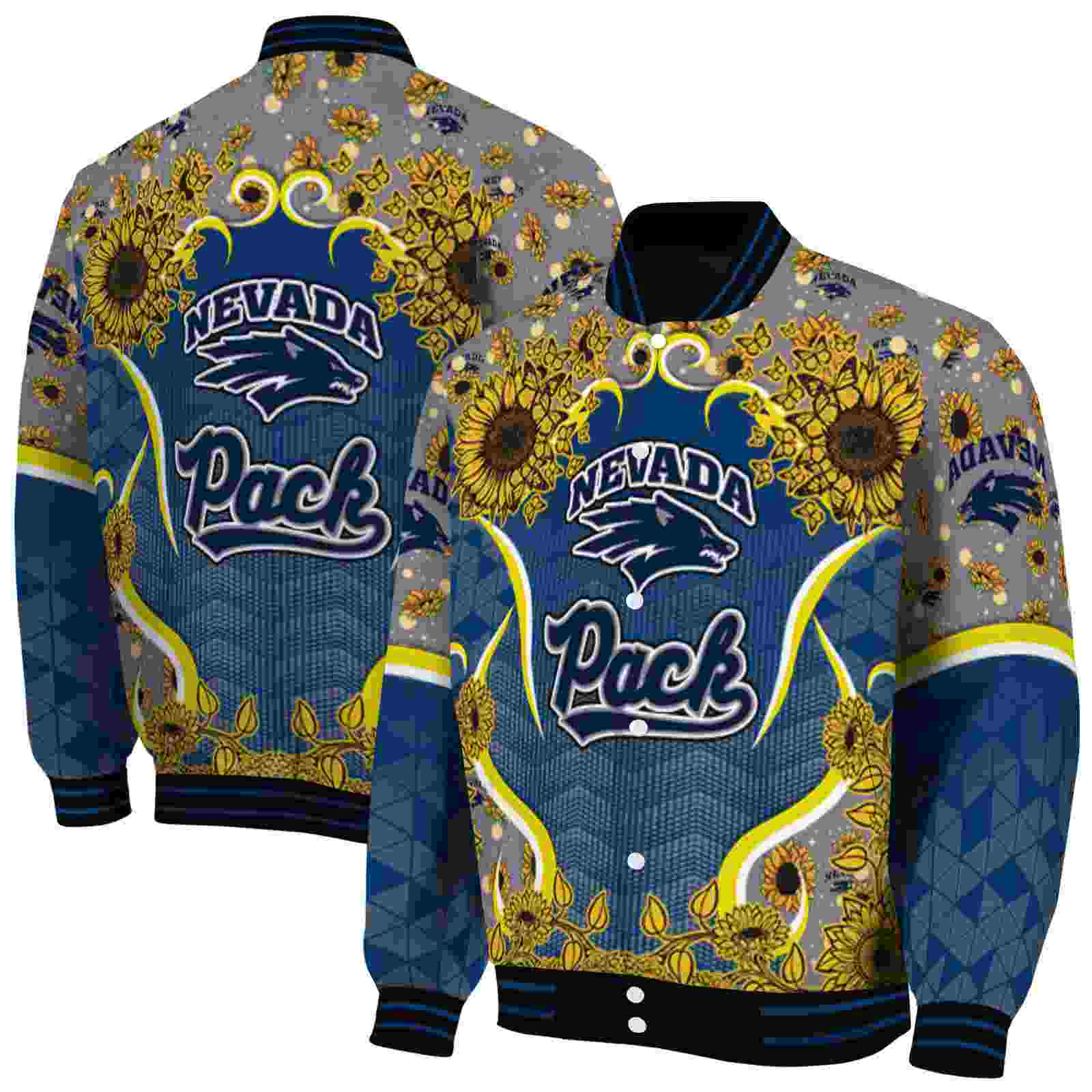 Ncaa Nevada Wolf Pack SuNFL ower Bloom Blue Yellow Custom Baseball Jacket Sport Fans Gear