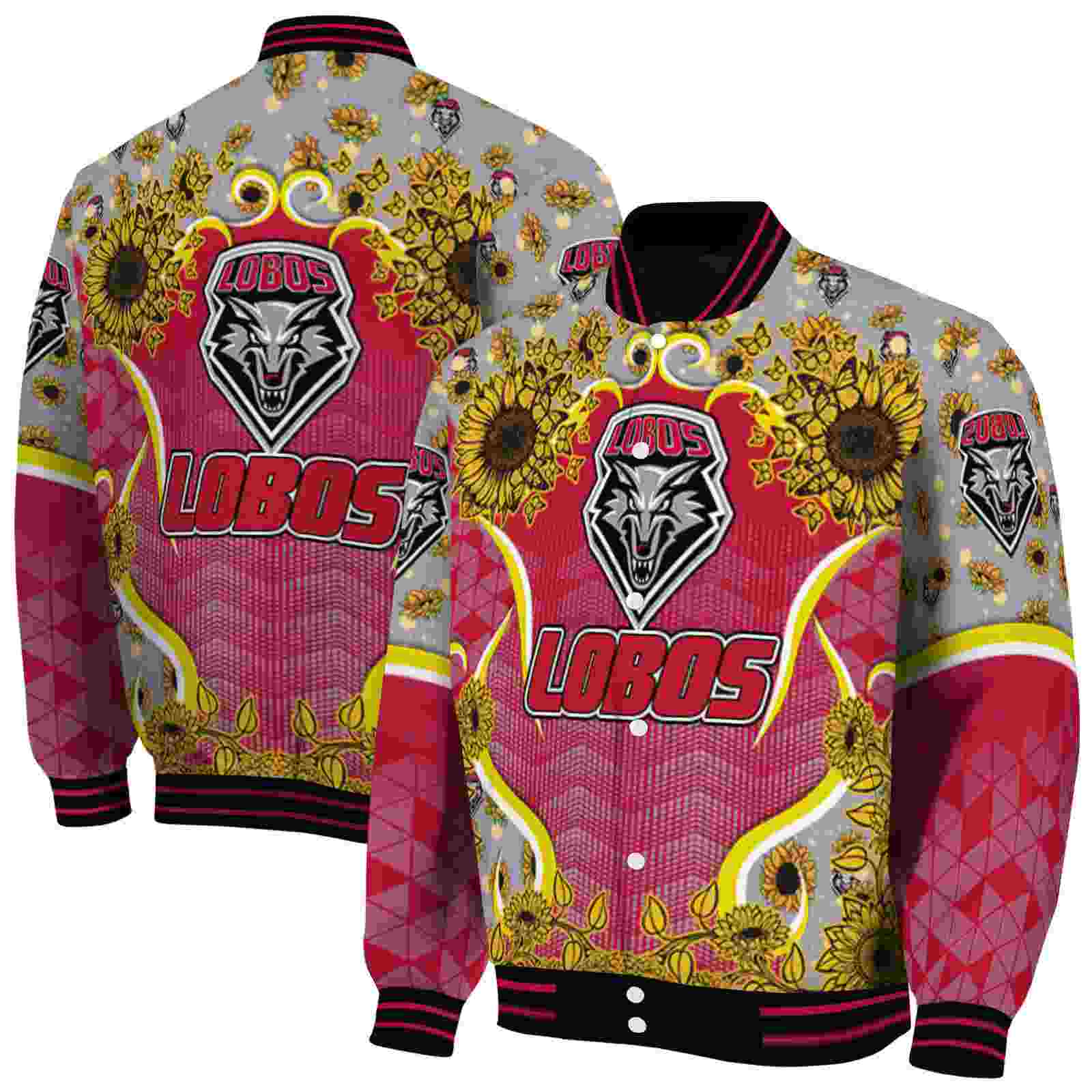 Ncaa New Mexico Lobos SuNFL ower Bloom Red Yellow Custom Baseball Jacket Sport Fans Gear
