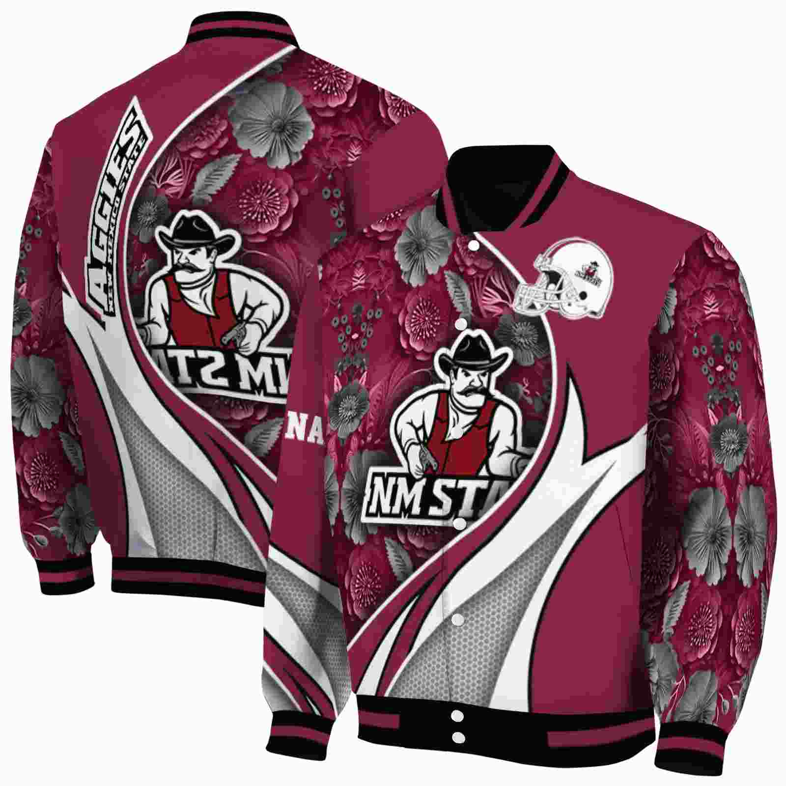 Ncaa New Mexico State Aggies Floral Print Crimson Custom Baseball Jacket Sport Fans Gear