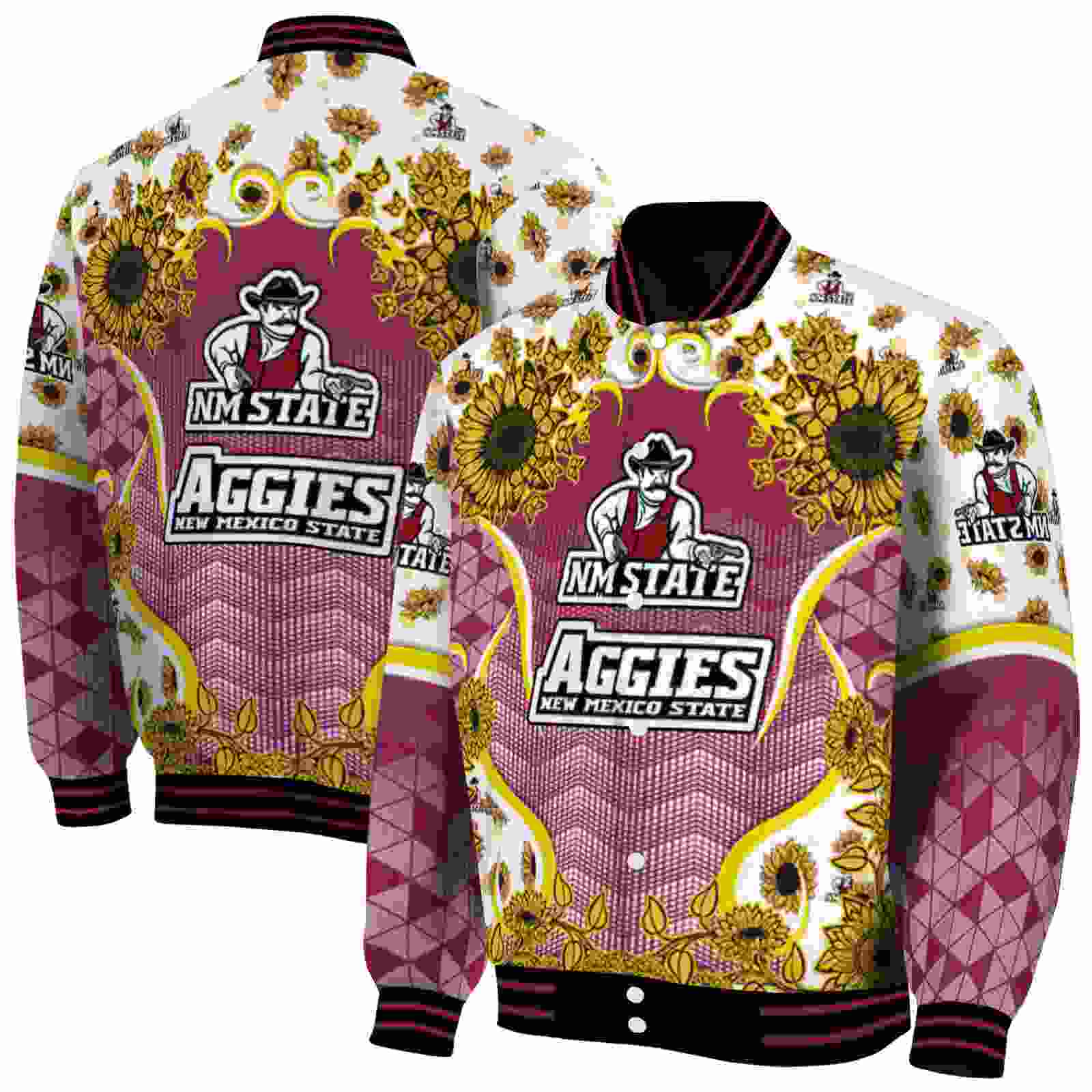 Ncaa New Mexico State Aggies SuNFL ower Bloom Crimson Yellow Custom Baseball Jacket Sport Fans Gear