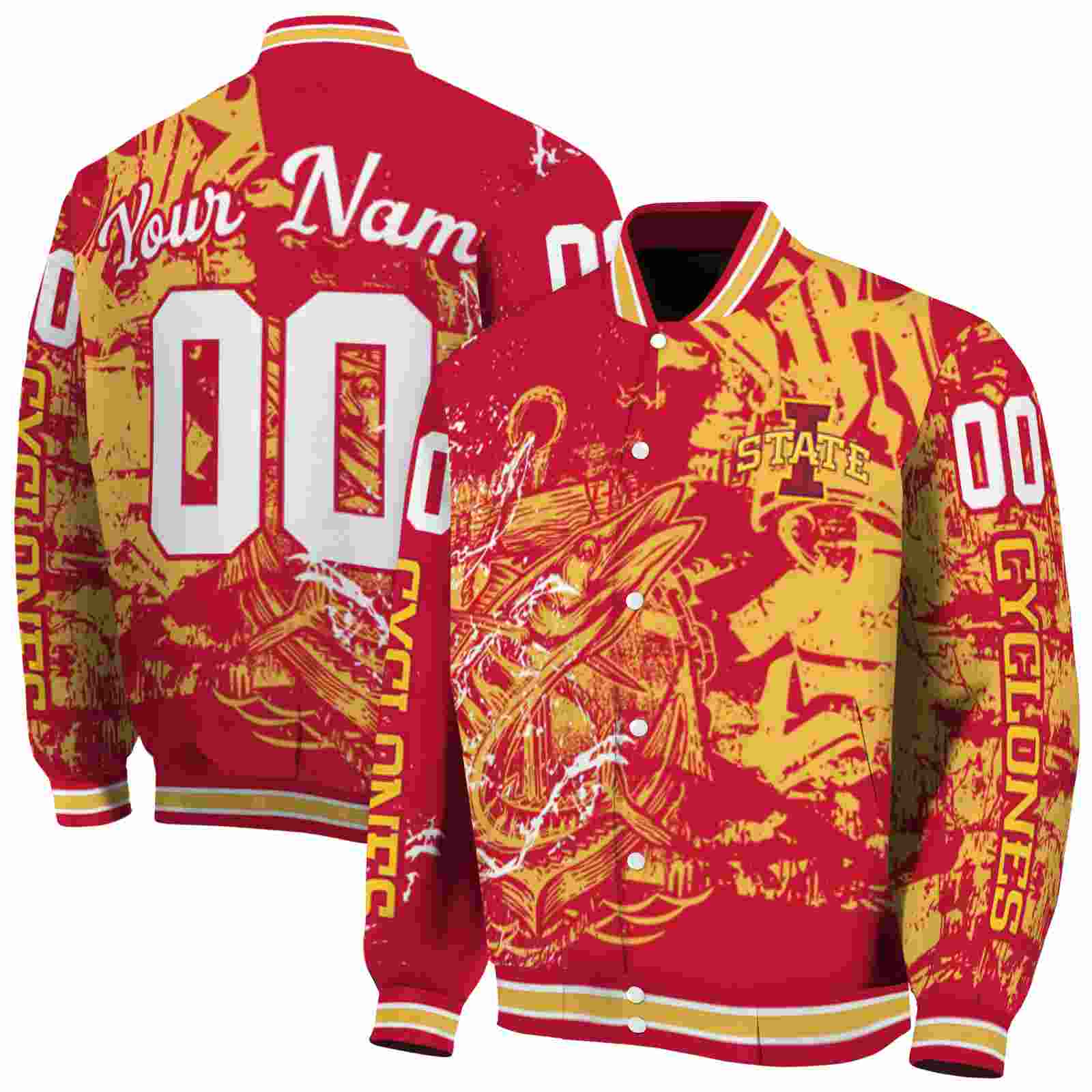 Ncaa Personalized Iowa State Cyclones Fishing Art Red Custom Baseball Jacket Sport Fans Gear