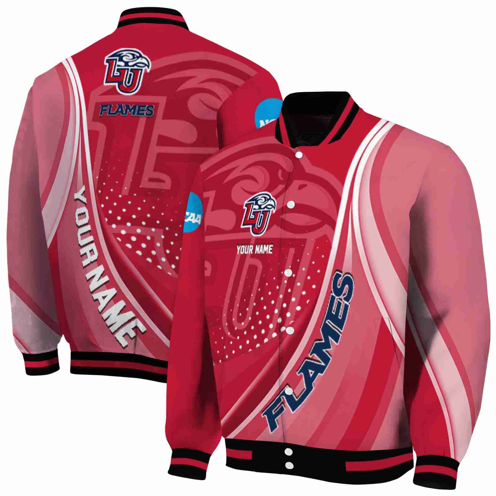 Ncaa Personalized Liberty Flames Wave Patterns Red Custom Baseball Jacket Sport Fans Gear