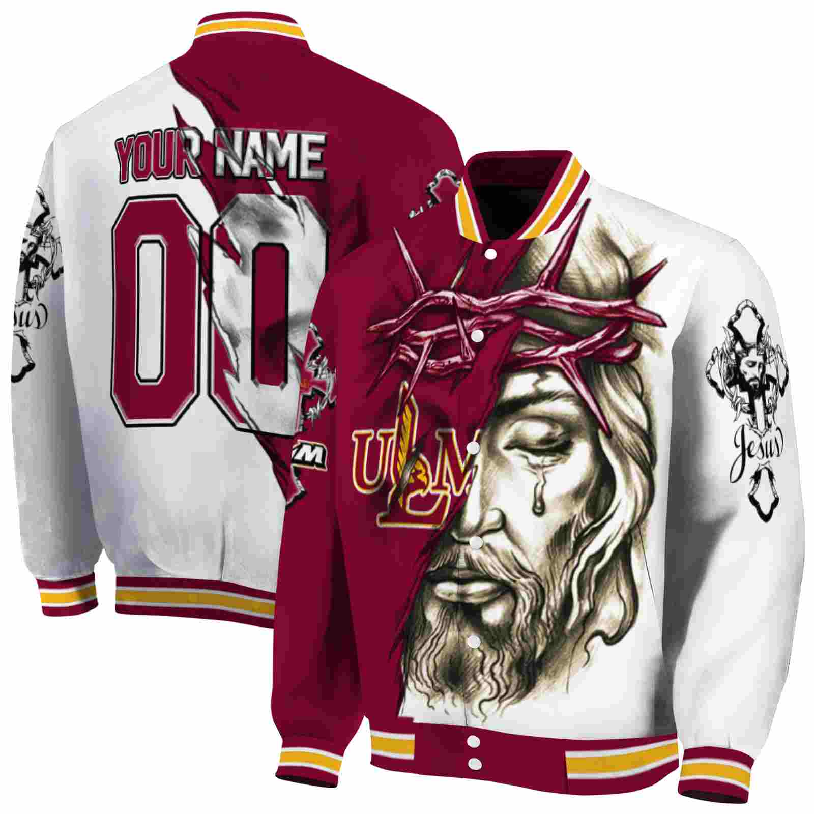 Ncaa Personalized Louisiana-Monroe Warhawks Jesus Tears Red White Custom Baseball Jacket Sport Fans Gear